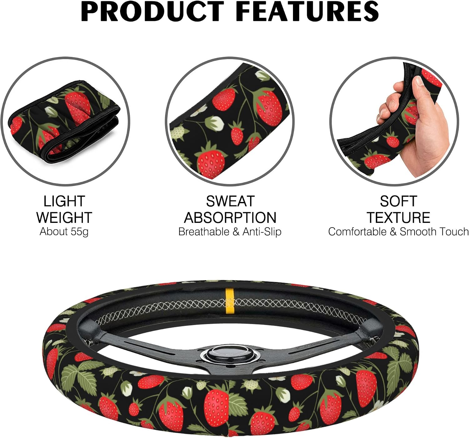 White Polka Dots Steering Wheel Covers Universal 15 Inch Car Wheel Cover,Anti-Slip Breathable Car Accessories Protector Fit for Trucks,Sedans,SUVs,Vans