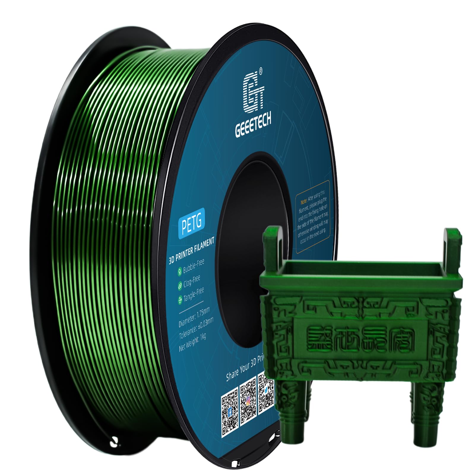 Geeetech PETG Filament 1.75mm Metallic Green, Upgraded High-Strength 3D Printer Filament, Metallic Shimmer, Glossy Finish, ±0.02mm Precision-1kg Spool