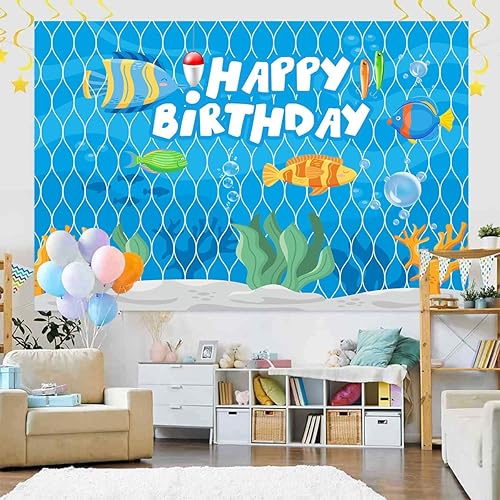 Miniatura 4 de Fondo de poliéster bajo el mar con temática de océano azul para niños, 7 x 5 pies para fiesta de cumpleaños, fotografía, decoración de sesión de
