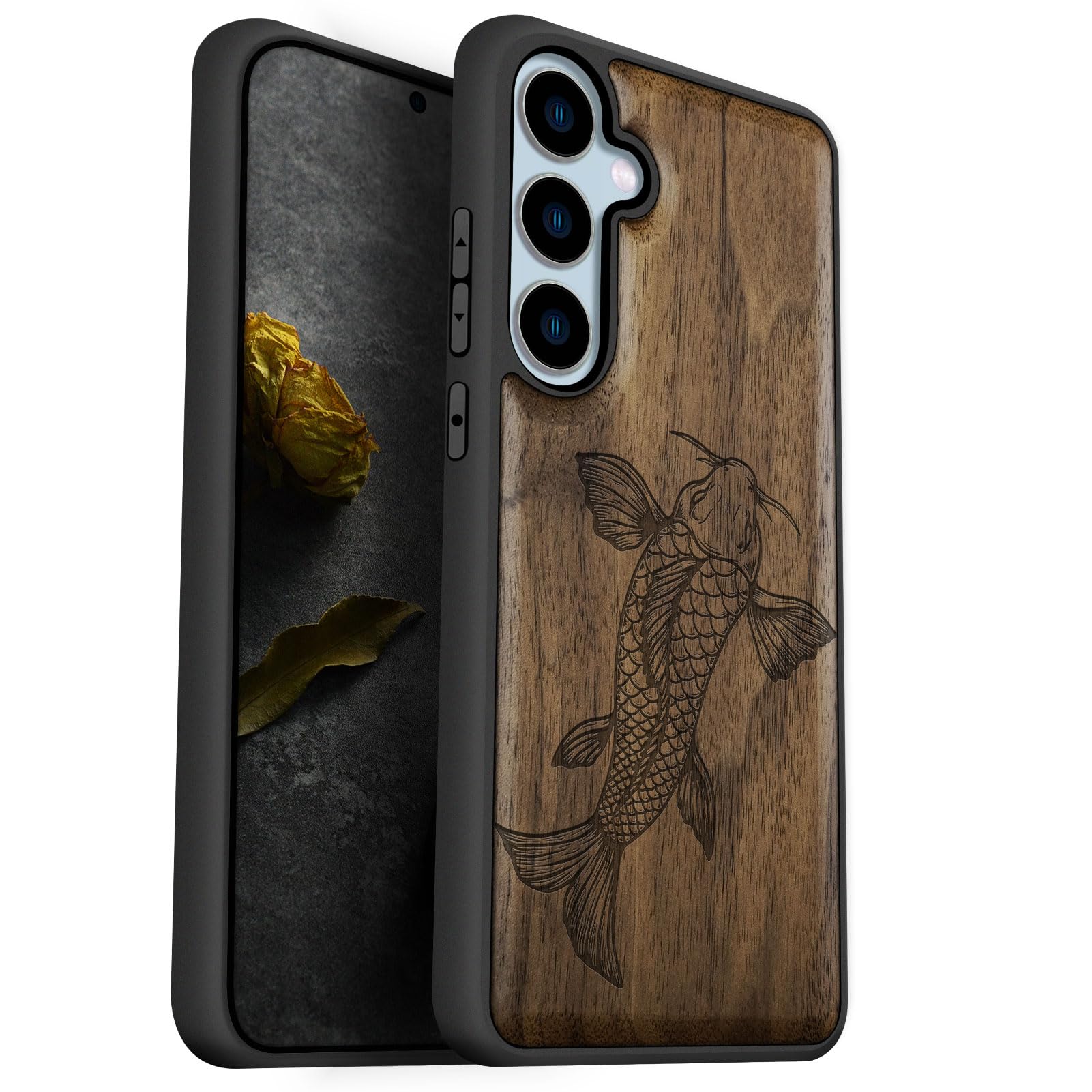 Carveit Wood Case for Galaxy S24 FE Case [Natural Wood & Black Soft TPU] Shockproof Protective Cover Unique Wooden Design Compatible with S24 FE (