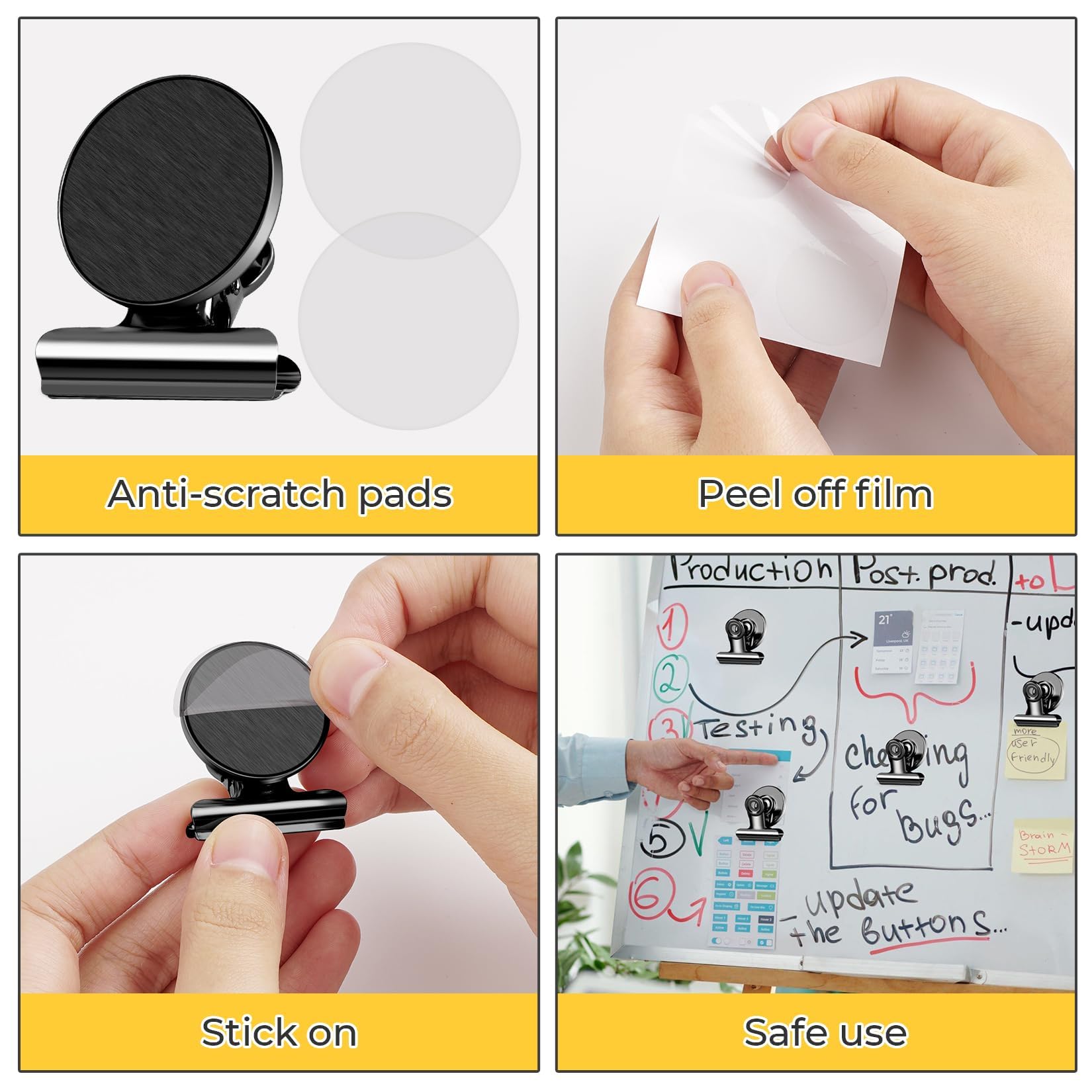 Confezione da 90 clip magnetiche, magneti da frigorifero, clip magnetiche nere per lavagna bianca, magneti a clip per esporre foto, casa, ufficio, classe