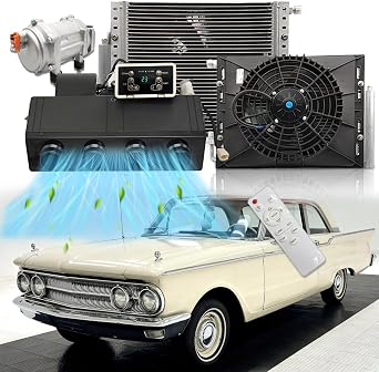12V Under Dash AC Unit w/Remote Control Fast Cooling, Universal 12 Volt A/C Kit System, Electric 12V DC Underdash AC Unit 10000 BTU, Low Noise for Classic Car, Tractor, Automotive, Semi Truck