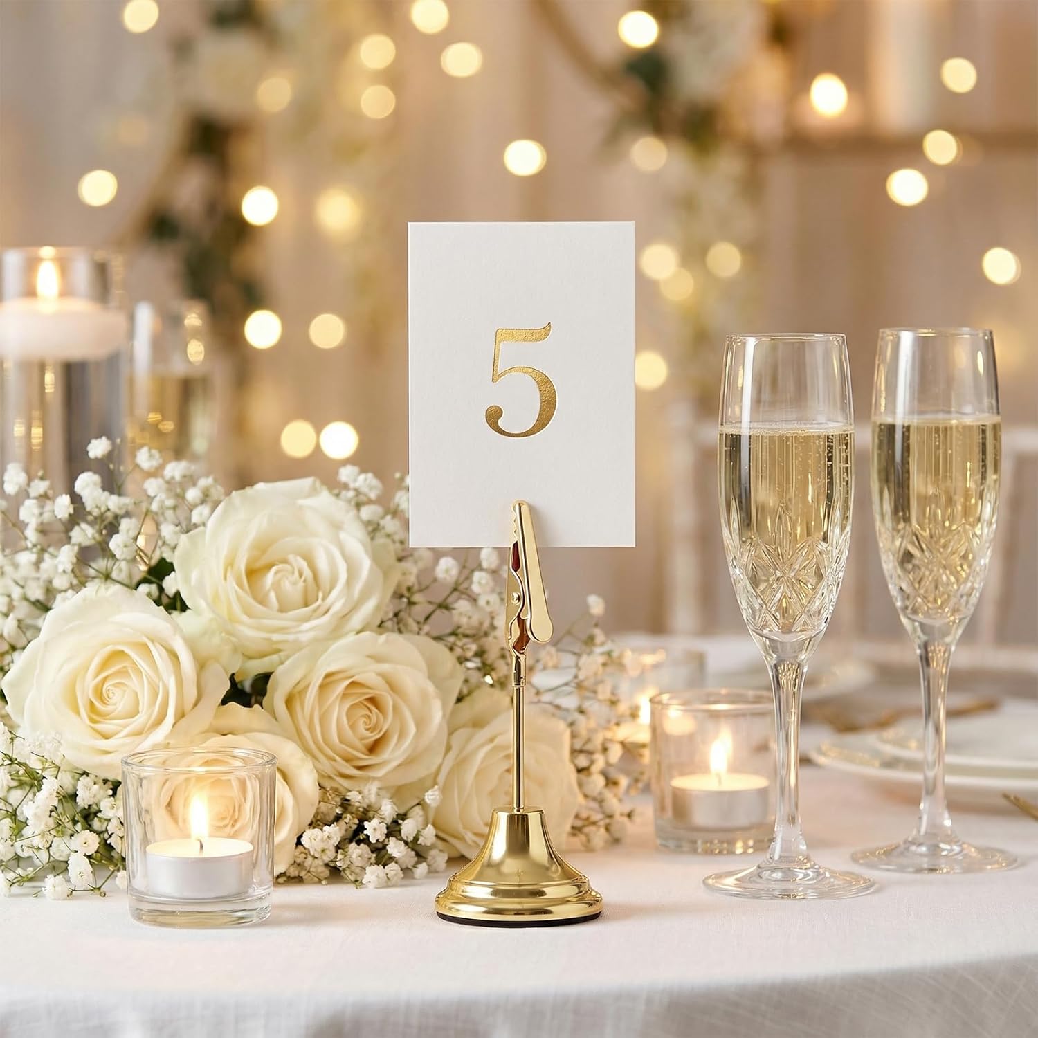 12 Pcs Table Number Holders Gold Metal Place Card Holders with Alligator Clip Table Card Holder Tables Number Stands Tables Sign Holders for Wedding Anniversary Birthday Party
