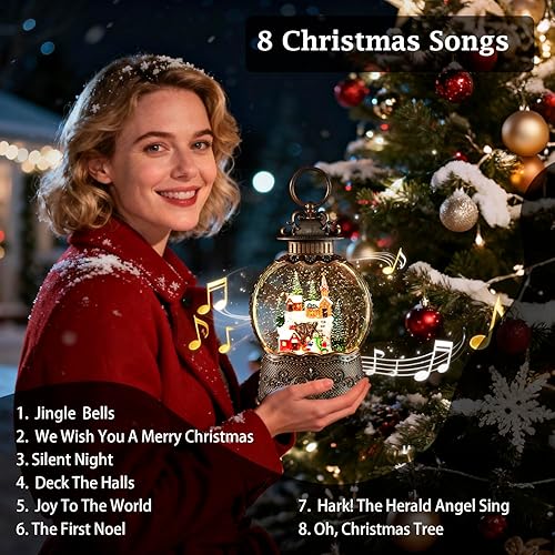 Miniatura 3 de Globo de nieve de Navidad, decoración de Navidad para interiores, luces de música, ciclo cronometrado, cambio de modo dual, escena familiar de