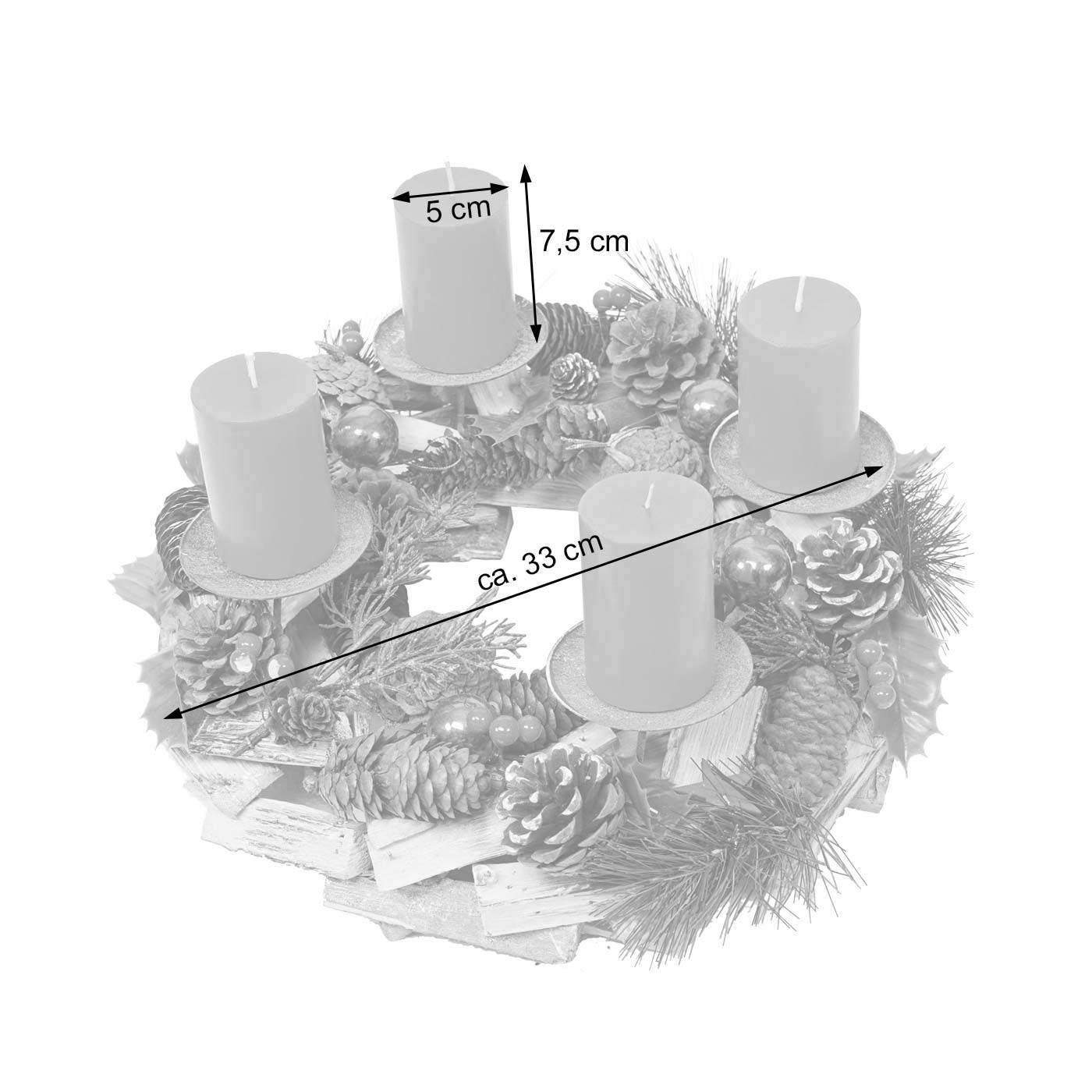 Adventskranz HWC-H49AM, Weihnachtsdeko Adventsgesteck Weihnachtsgesteck, Holz rund Ø 33cm - inkl. 4X Kerzen rot