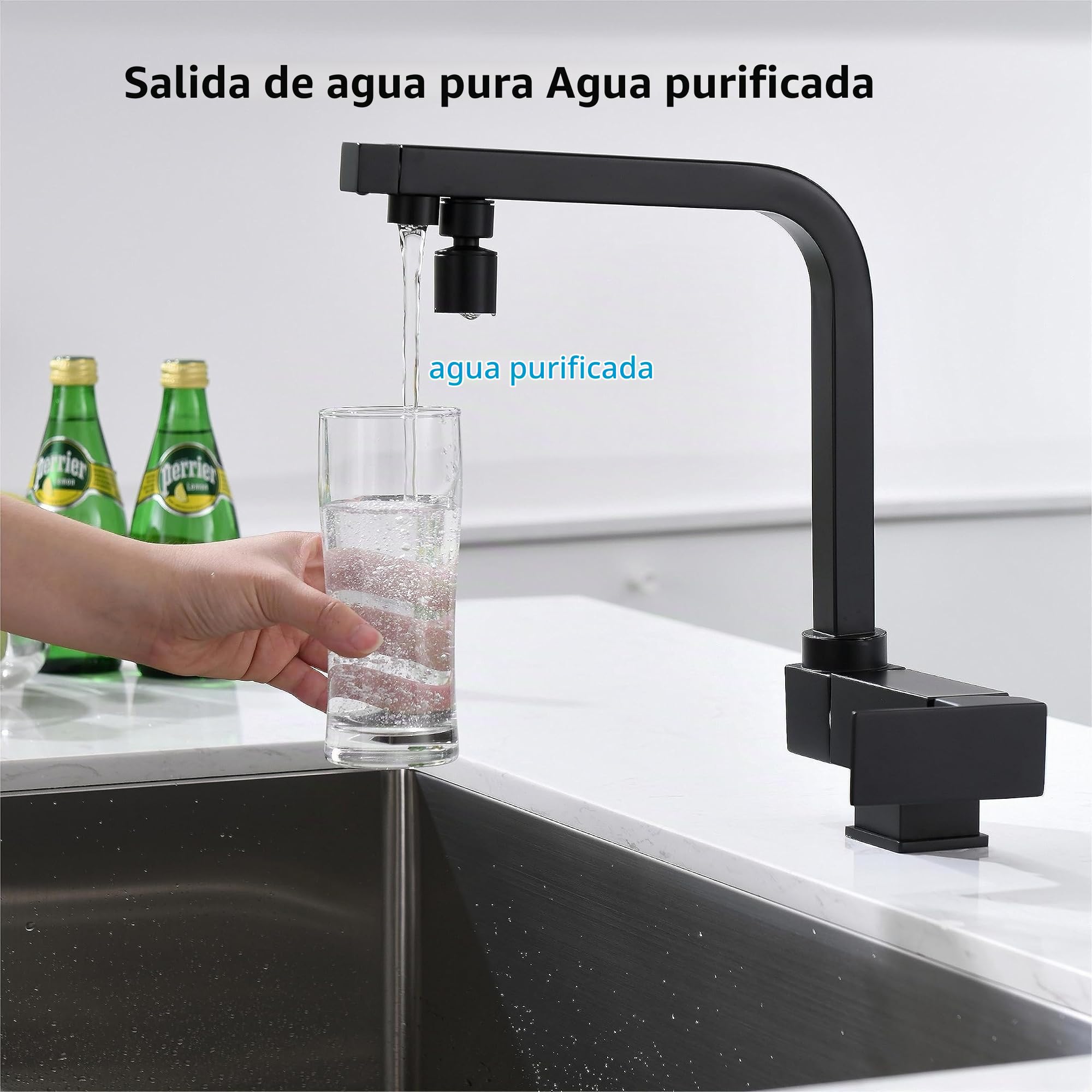 Grifo Cocina Abatible,grifo Cocina Osmosis,grifo De Cocina Tres Vias Osmosis Abatible,Grifo De Fregadero Plegable Giratorio 360°,Grifo Para Fregadero Bajo Ventana,material De Latón (Negro)