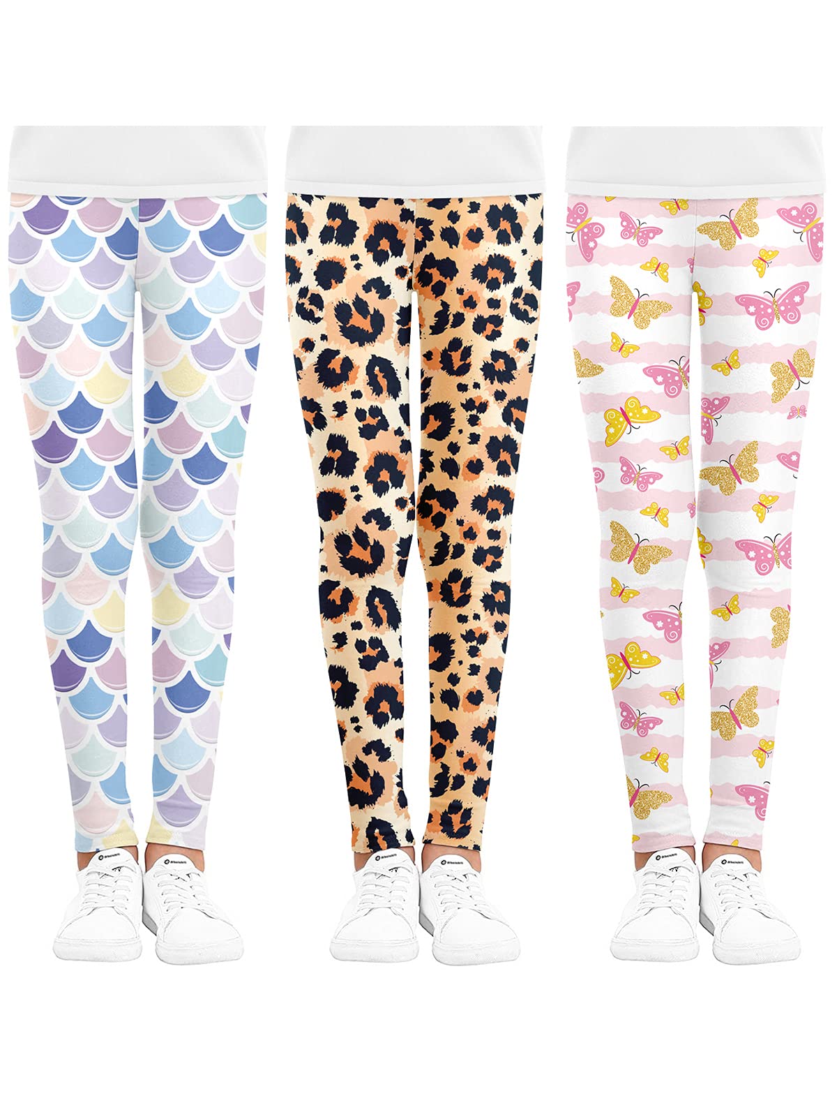 ARTMINE Girls Printed Stretch Leggings, 3-Pack