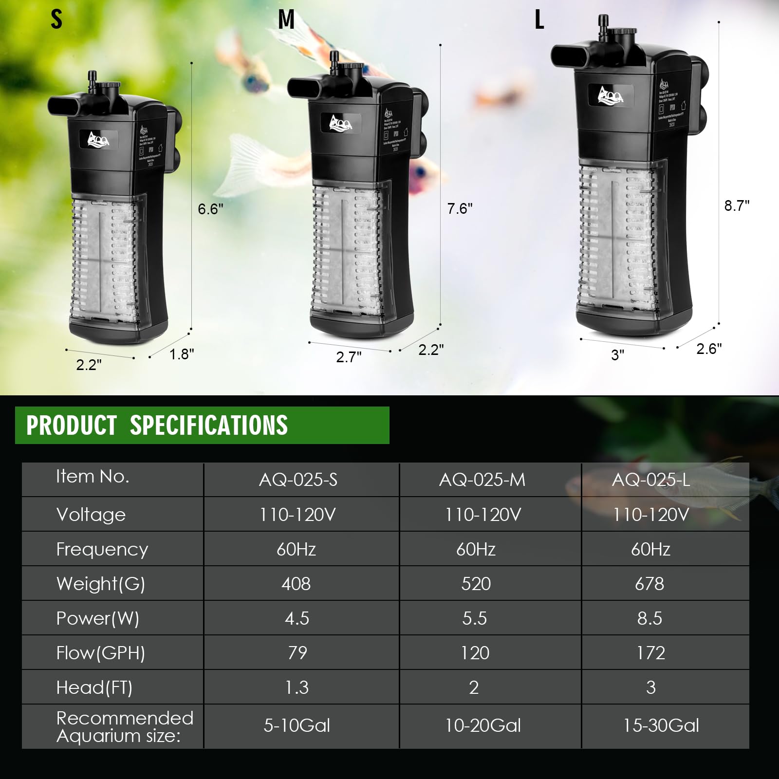 AQQA Aquarium Filter,Einstellbare Aquarium Innenfilter,Leiser 5.5W Aquarien Schwammfilter mit 400L/H Wasserpumpe,Aquarium Pumpe mit Filter for up to 200L Aquarium