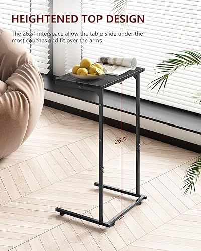 Miniatura 7 de Vantic Mesa auxiliar en forma de C, mesa auxiliar de sofá pequeña con bolsa de almacenamiento, mesa resistente debajo del sofá con marco de metal