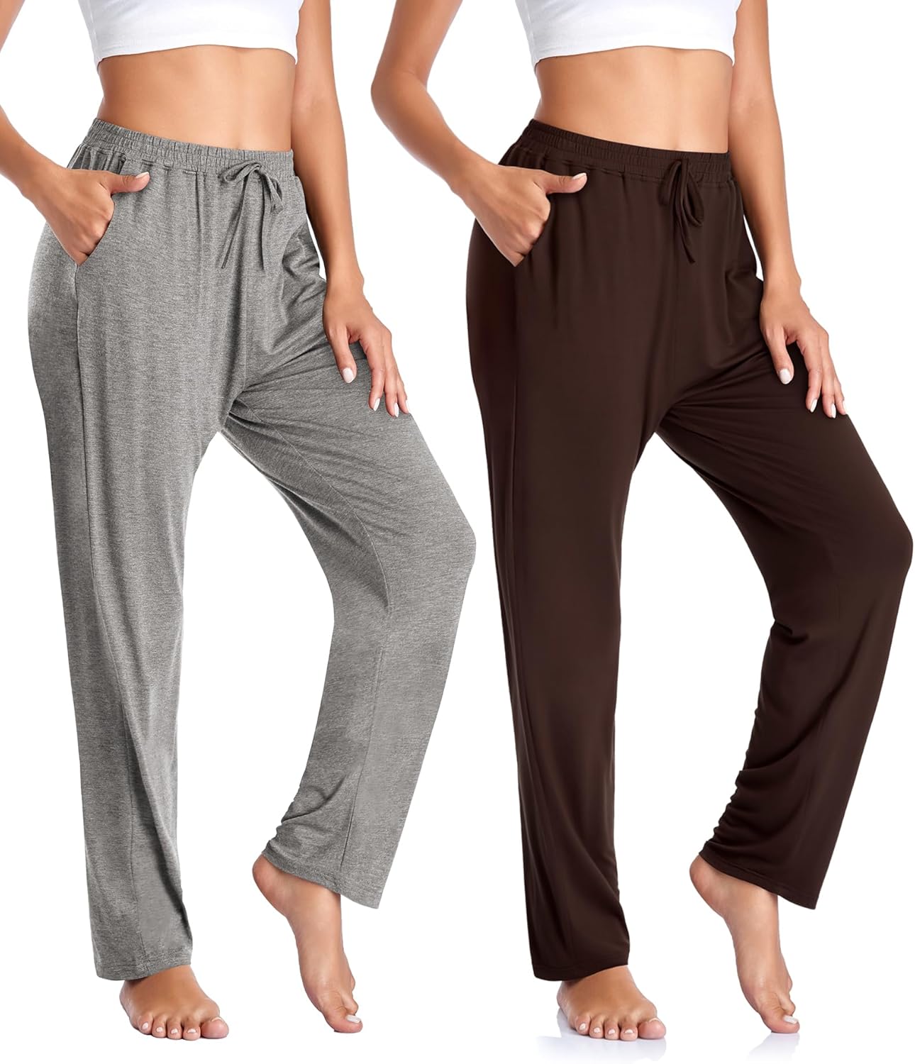 Envlon Women's Yoga Pants with Pockets Comfy Stretch Loose Wide Leg Casual Pants Breathable Running Workout Lounge Pants