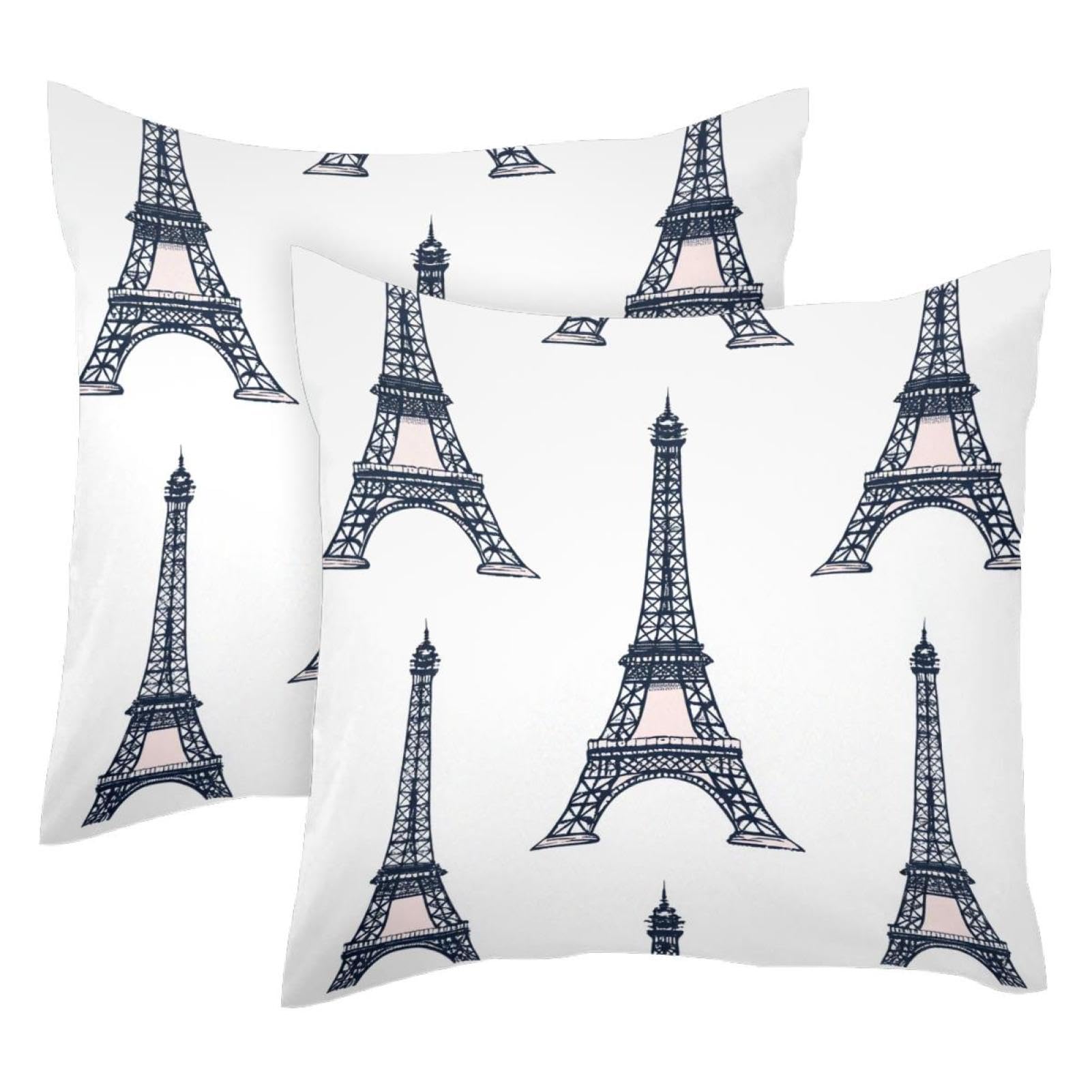 Housse de coussin en velours Paris Eiffel | Lot de 2 taies douces 50x50 cm