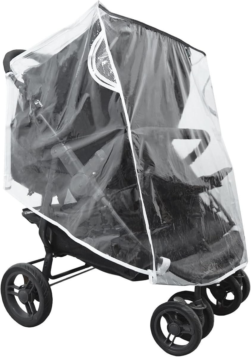 Double Stroller Rain Cover, Universal Waterproof Windproof Rain Shield for Side by Side Twin Baby Strollers, Outdoor Accessories for Jogger and Umbrella Strollers