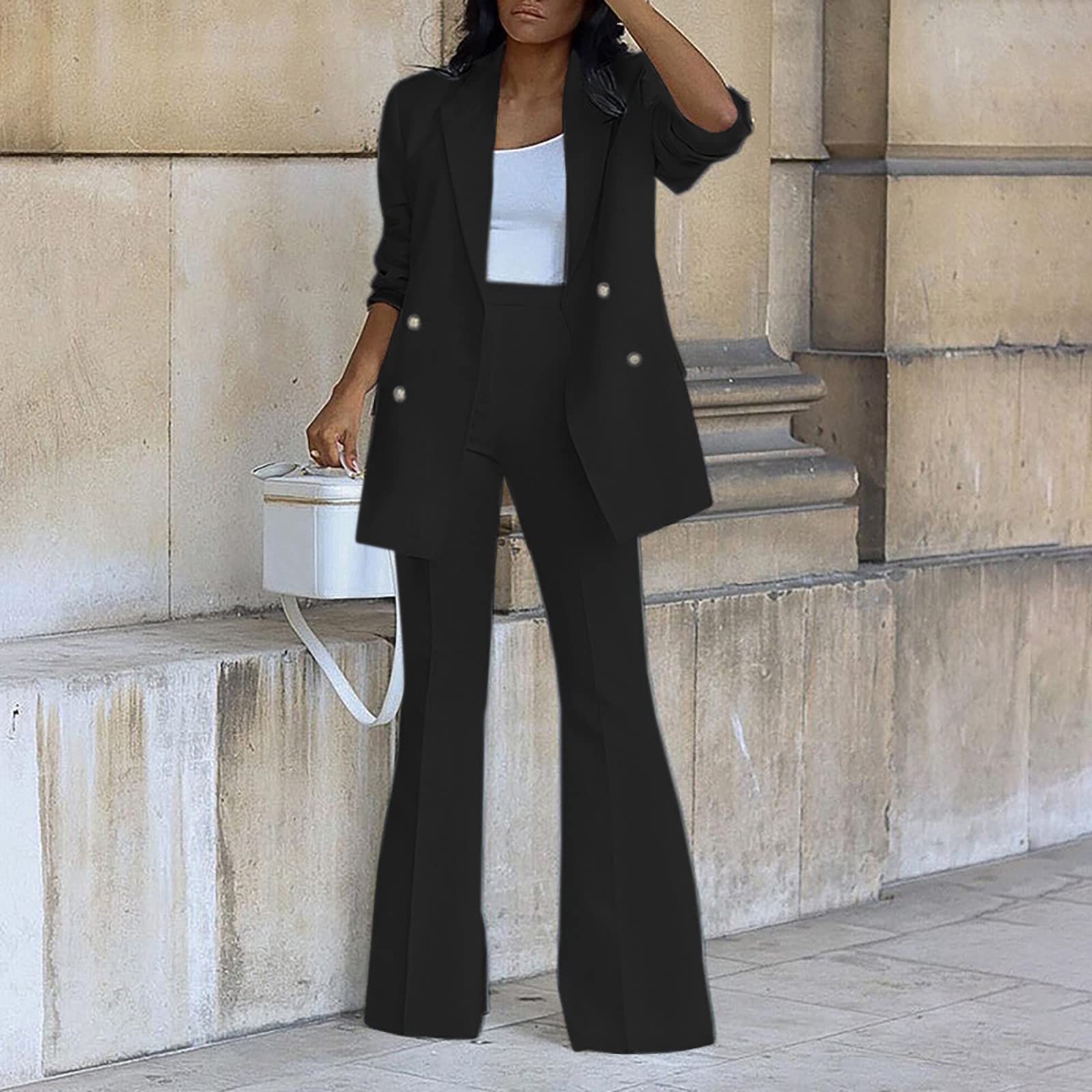 Conjunto de 2 piezas para mujer, elegante traje de negocios, blazer ligero, ceremonia formal, blazer y pantalones de talla grande, traje de ceremonia de moda, manga larga, para oficina