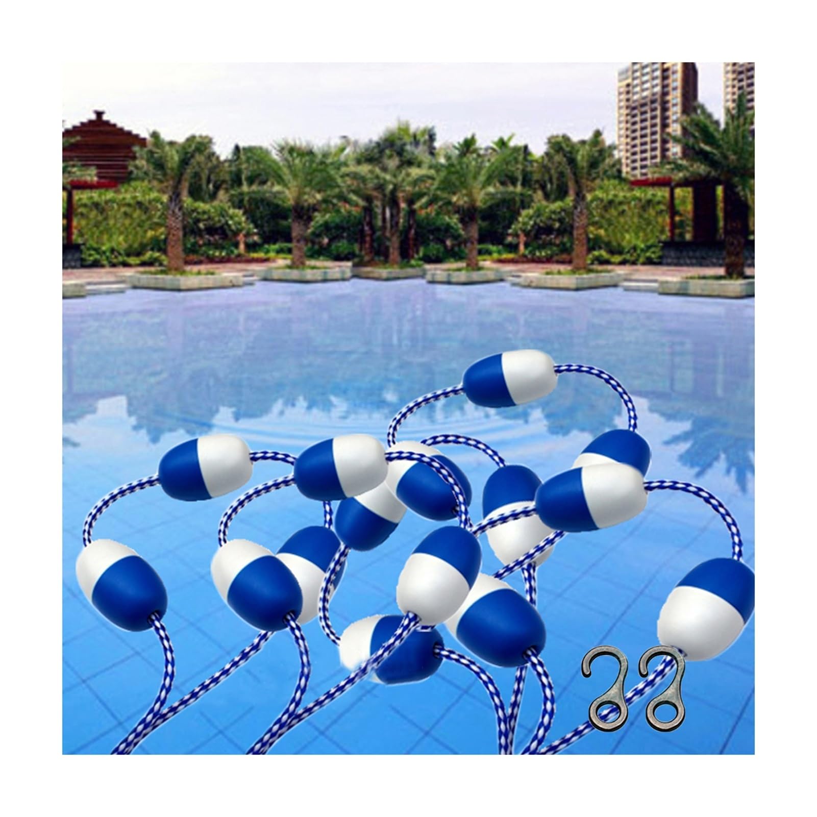 Générique Barrière de sécurité Personnalisable pour Piscine, Corde Flottante de 1 à 18 m avec 2 Crochets, Balise pour la Plage et la Piscine (3 m de Longueur) – Sécurité renforcée pour Les Enfants et