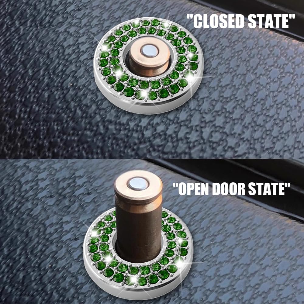4PCS Bling Car Inner Door Lock Covers, Rhinestones Pull Rod Bolt Decoration Stickers, Bling Car Interior Accessories for Women Men, Compatible with Mercedes-Benz A/B/C/E Class GLC GLA GLK GLA (Green) image 5