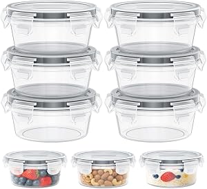 6 Pack Reusable Snack Containers with Lids 8 oz for Kids Toddler Adults,Small Plastic Food Storage Containers BPA Free Food Grade