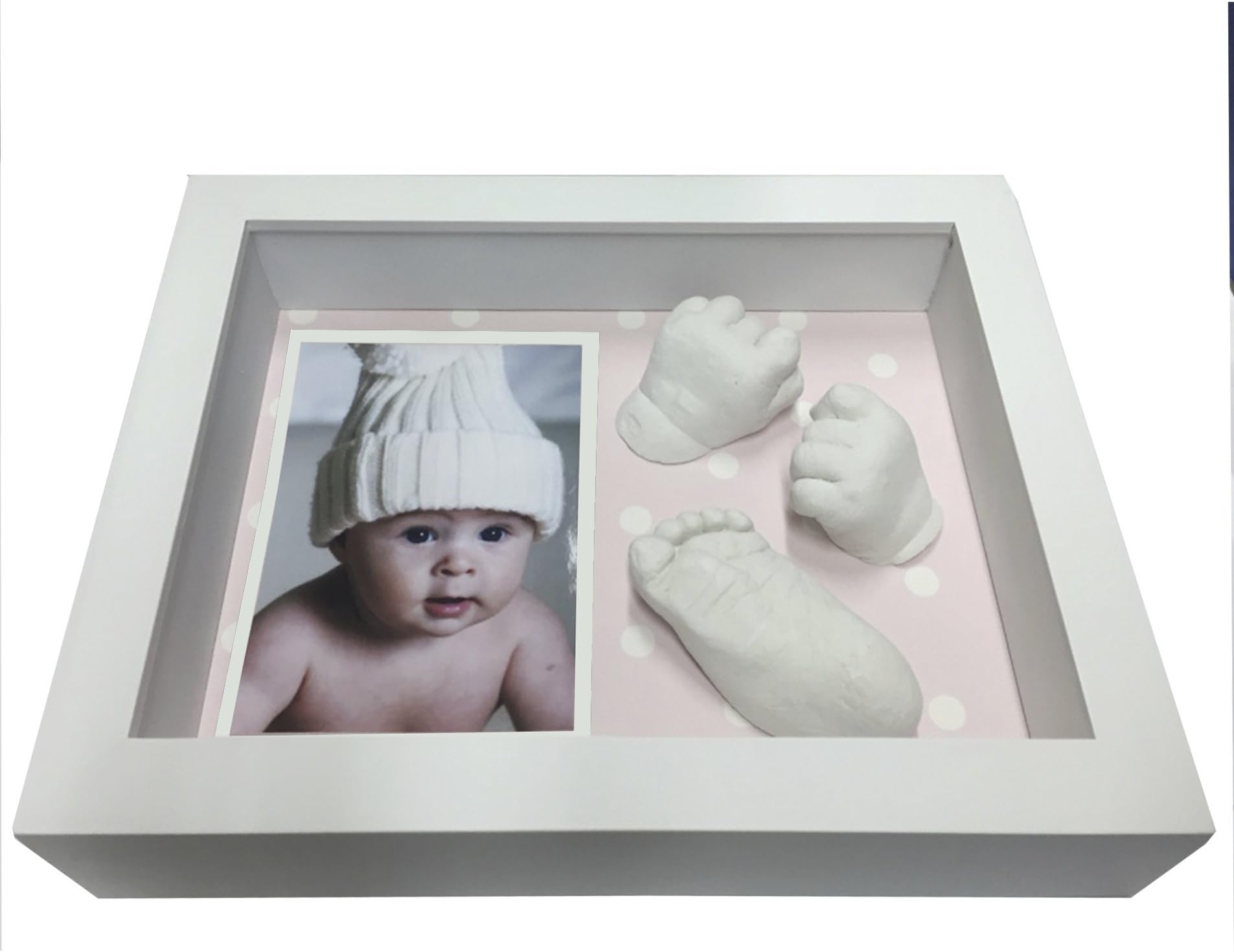 Baby Casting kit 3D Impression and Box Display Frame with Space for 3D Impressions (Pink Polka Dots, 25 x 20 x 5 cm)