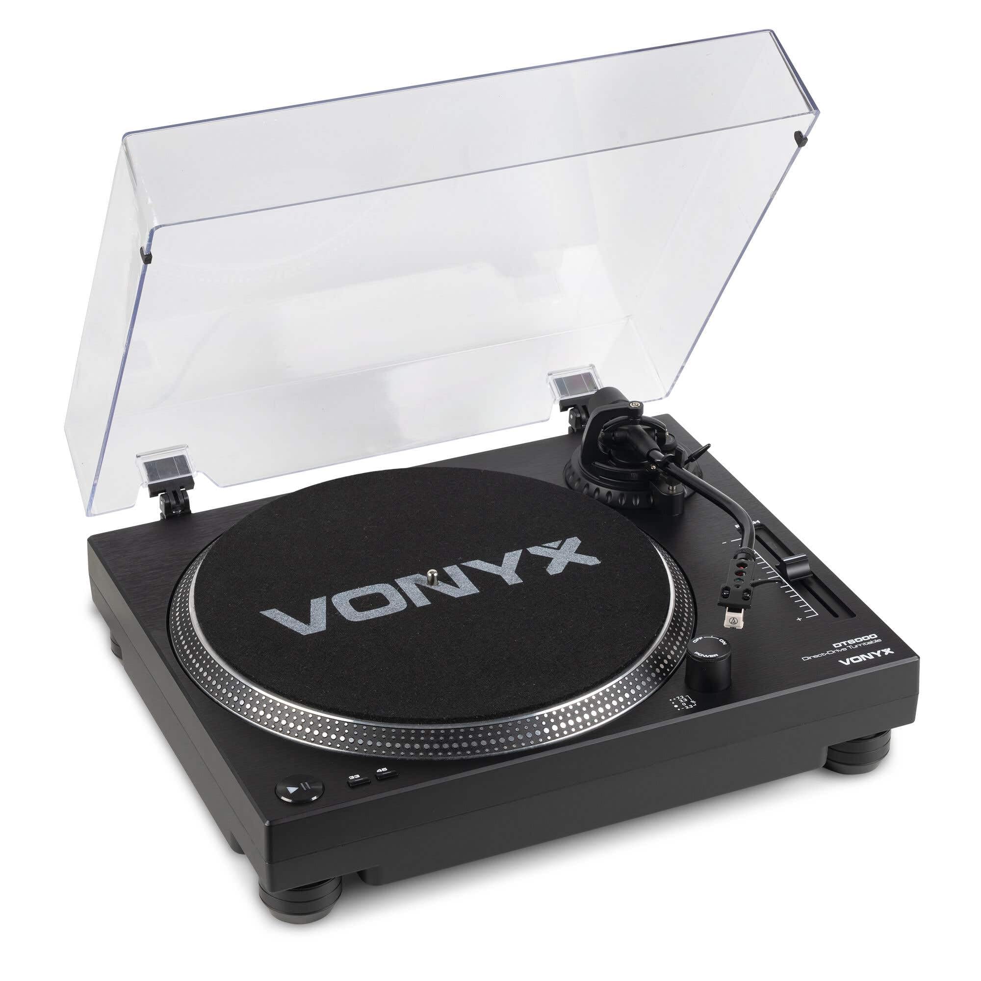 Vonyx DT6000 – Tocadiscos de Vinilo con tracción Directa, cápsula Audio Technica, USB para digitalizar, preamplificador Phono/línea y Pitch Control, Ideal para DJ Profesional o HiFi, Color Negro