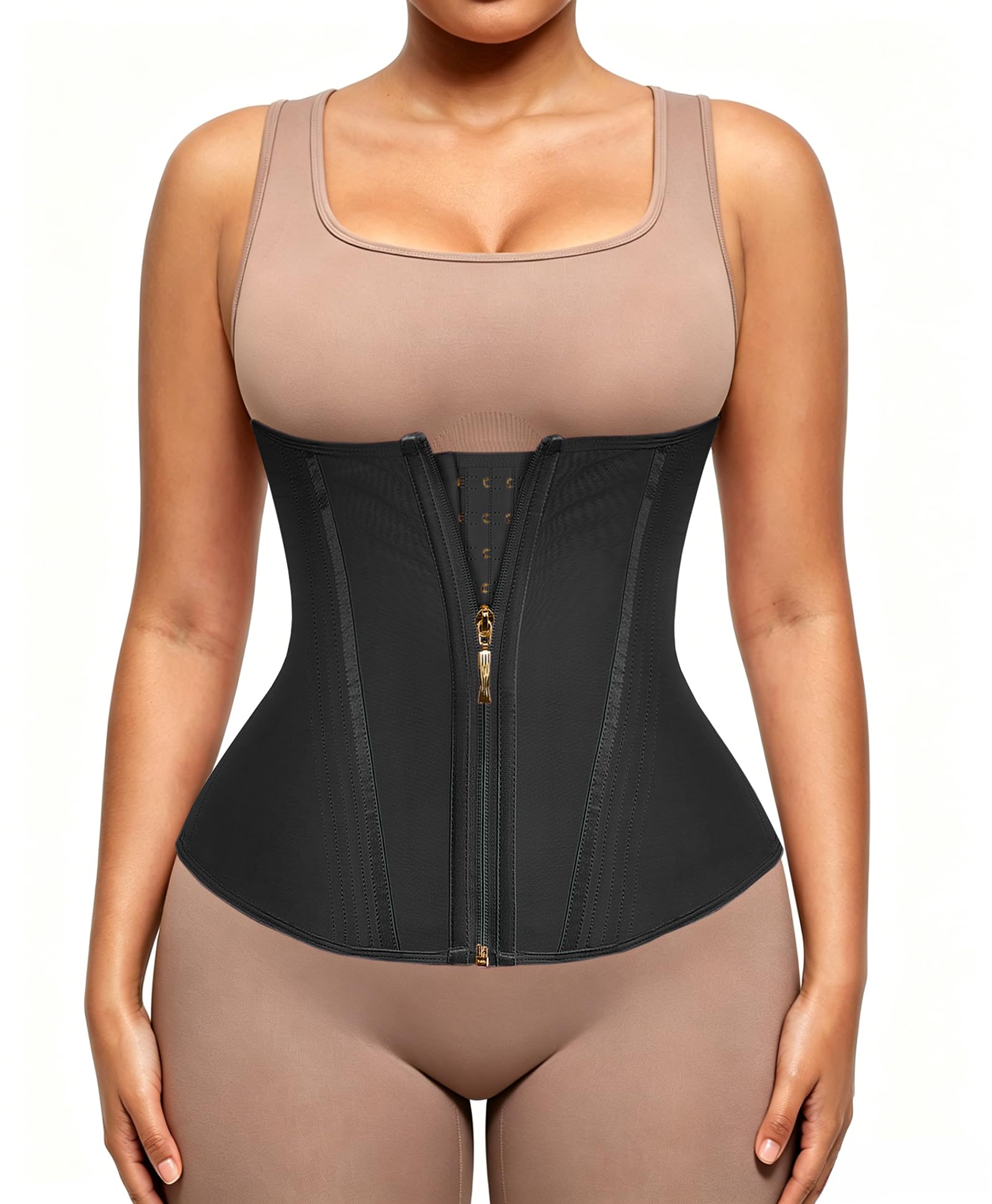 Photo 1 of FeelinGirl Waist Trainer for Women Tummy Control Corset Sport Workout Body Shaper Lower Belly Fat Waist Cincher Hook Black