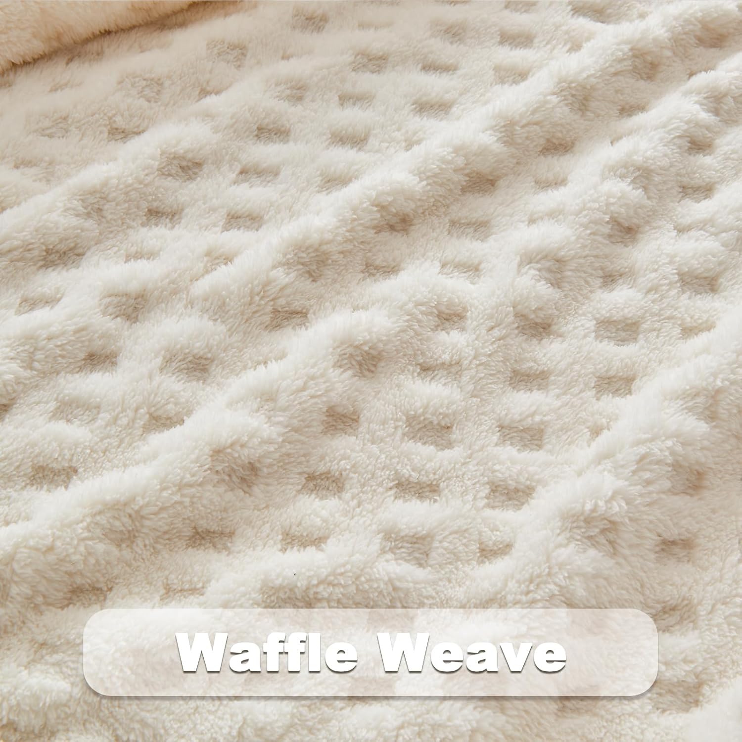 NEWCOSPLAY Super Soft Throw Blanket Ivory Premium Silky Flannel Fleece 3D Waffle Checkered Lightweight Bed Blanket All Season Use (Ivory, Throw(50"x70")) - Image 5
