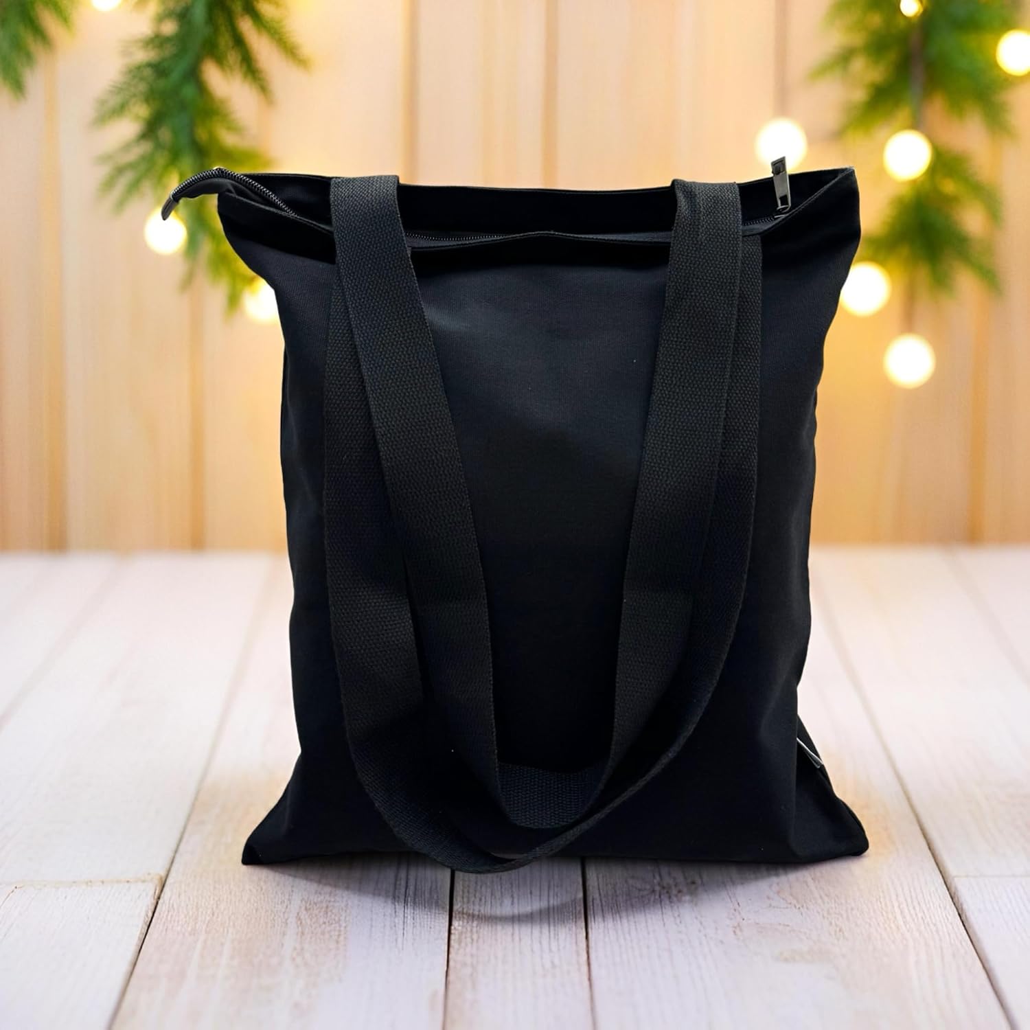 12OZ 100% Cotton Canvas Zipper Closure Lined Reusable Grocery Shopping Bag Beach Bag Daily Casual Multi Purpose Tote - Image 2