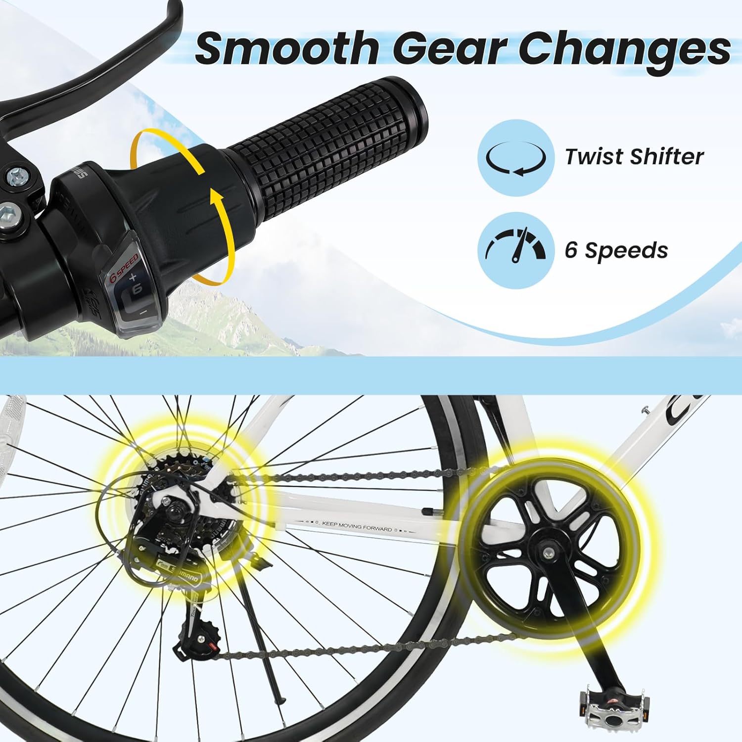 Goplus Mountain Bike, 26" Cycling Bicycle w/ 6-Speed Drivetrain, Front and Rear Dual Brakes, Adjustable Seat, All-Terrain Tires, Outdoor MTB City Bike for Men Women Teens Adults