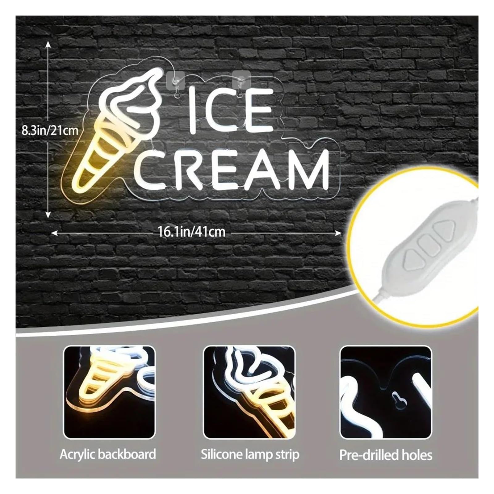 Luces de neón Letrero De Neón Ice Cream, Arte Mural Vibrante Para Heladerías, Iluminación Decorativa Para Tiendas De Conveniencia, Fiestas Y Comercios.