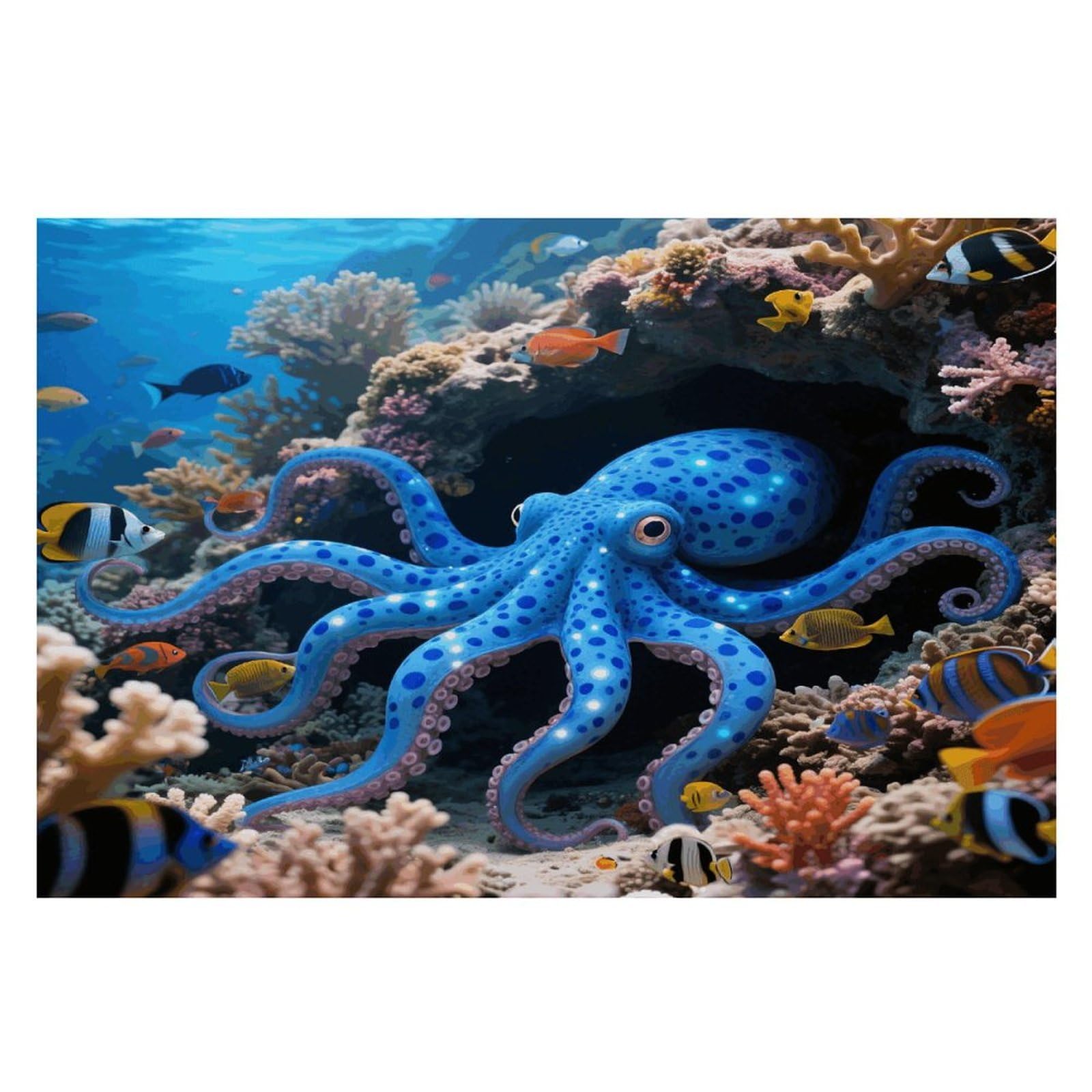 Blue Octopus Placemats Heat Resistant Non-Slip Place Mats Washable Wipeable Table Mat Kitchen Dining Table Decoration Placemats Indoor Outdoor Place Mats 17.7’’×11.8’’