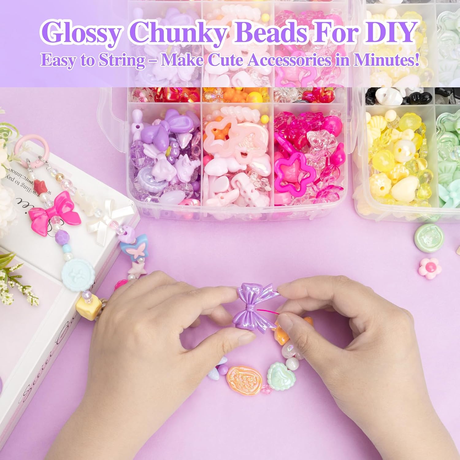 XSEINO About 1000pcs Acrylic Beads for Bracelet Making,Star Heart Flower Butterfly Candy Gummy Bear Kawaii Aesthetic Cute Beads for Jewelry Making DIY Necklace Keychain Phone Charms Crafts​