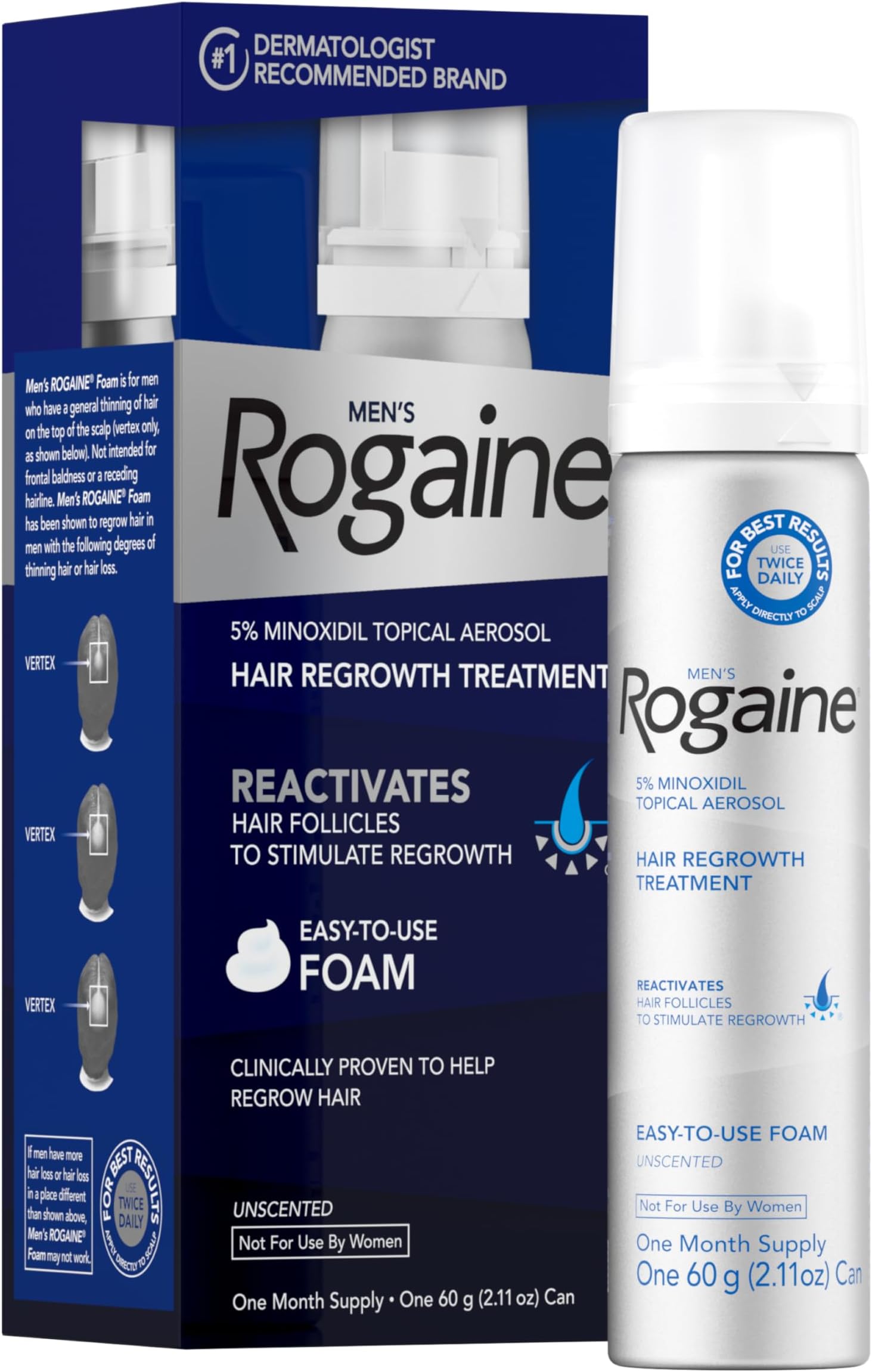 Men’s Rogaine 5% Minoxidil Topical Foam, One Month Supply
