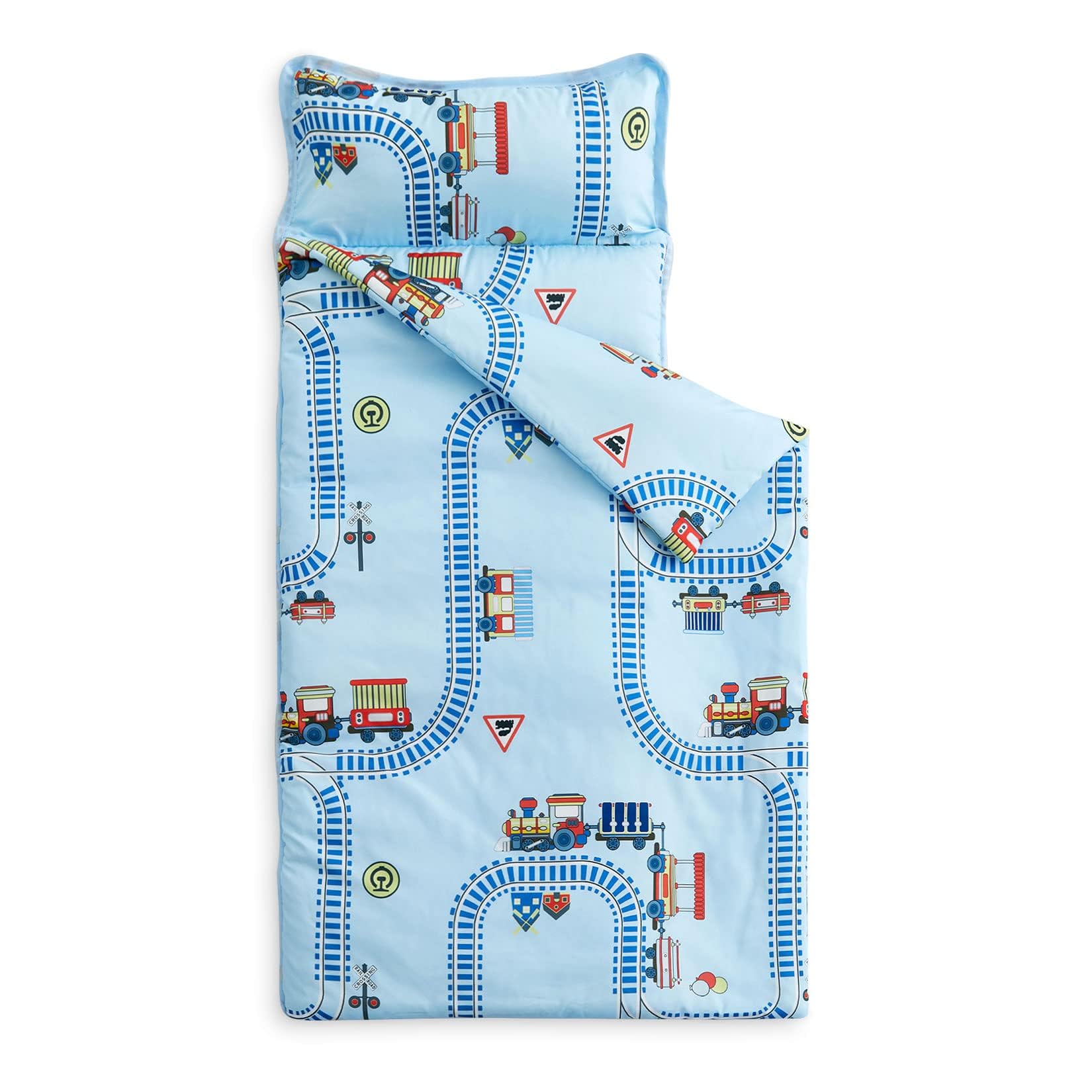Wake In Cloud - Toddler Nap Mat with Pillow and Blanket, for Kids Boys in Kindergarten Daycare Preschool Pre K, Roll Up Sleeping Bag, Cars Vehicles