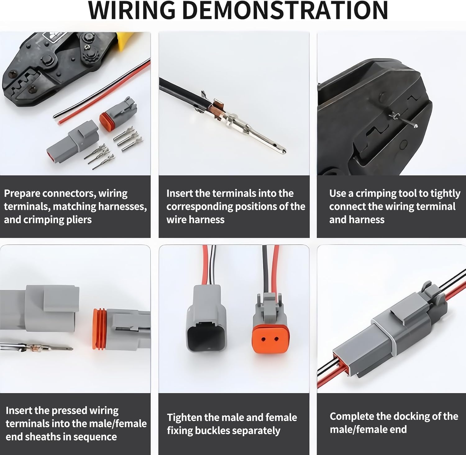 10Sets DT Connector 2/3/4/6/8/12 Pin Waterproof Automotive Wire Connector Male and Female Plug and Socket (Male And Female,8P x 10Sets)
