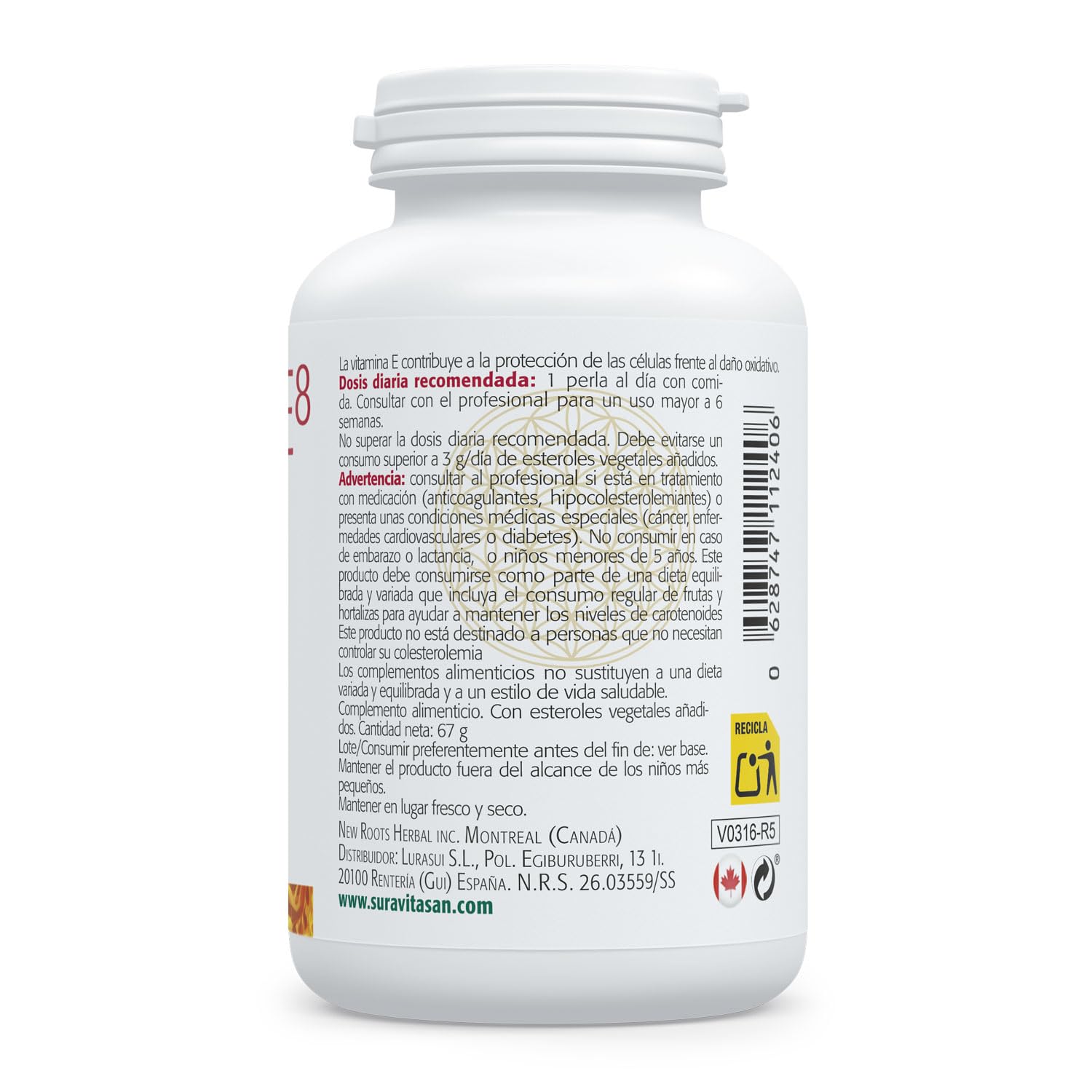 SURA VITASAN Vitamina E8 268 mg α-TE (400 UI) – Complejo Antioxidante y Protección Celular Avanzada – Con Mezcla de 8 Tocoferoles y Tocotrienoles, Escualeno de Oliva y Esteroles Vegetales