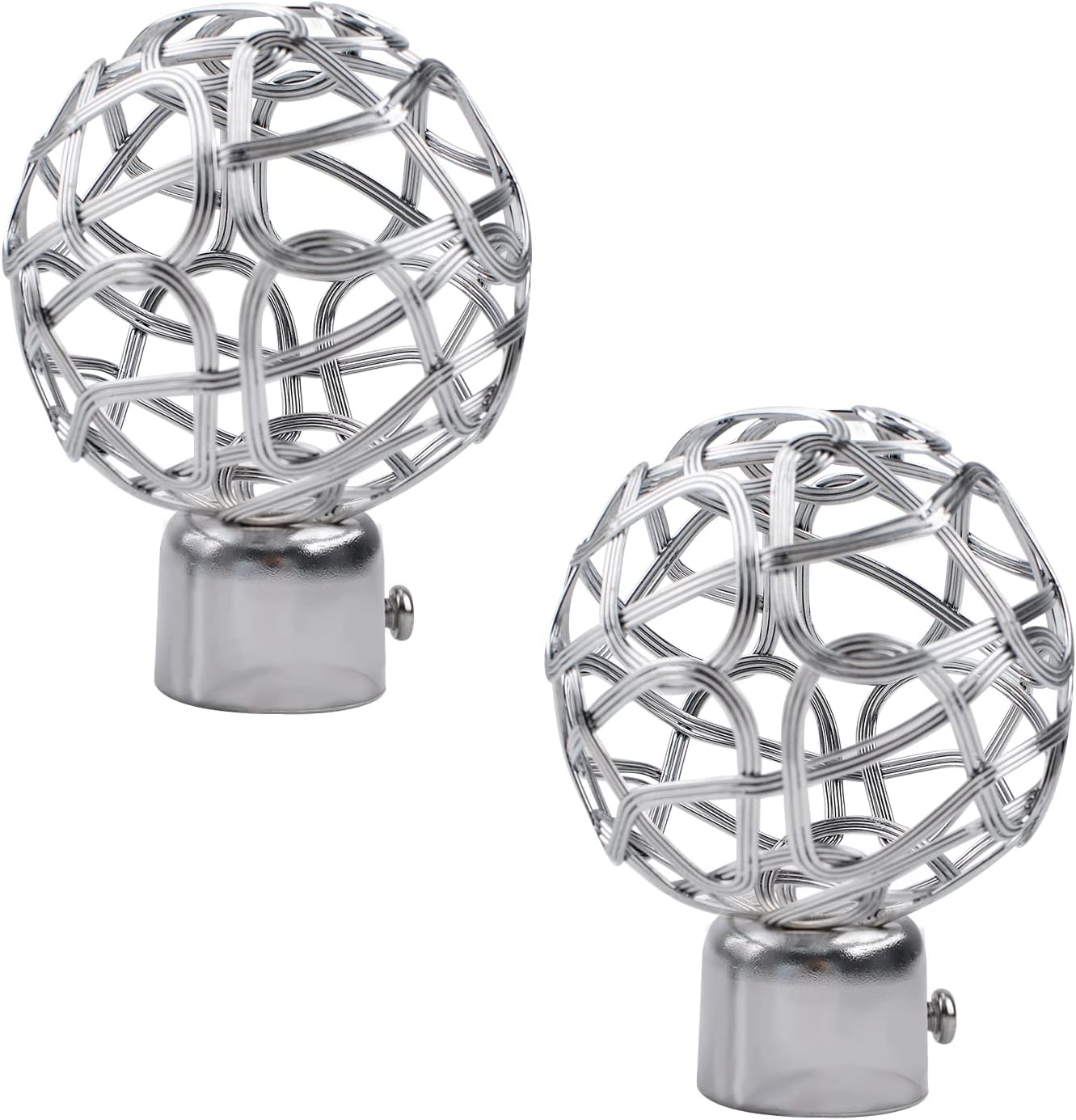UFURMATE Curtain Finials, 2Pcs Silver Drapery Rail Pole Head Cap