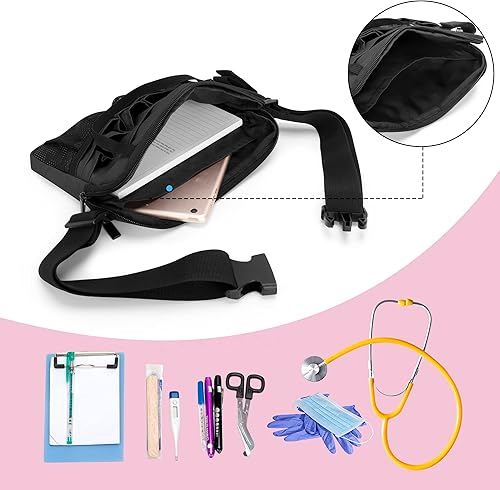 Miniatura 3 de Damero Riñonera de enfermera con bolsillos para equipo médico, bolsa de cintura para enfermera, cinturón de herramientas con soporte para cinta para