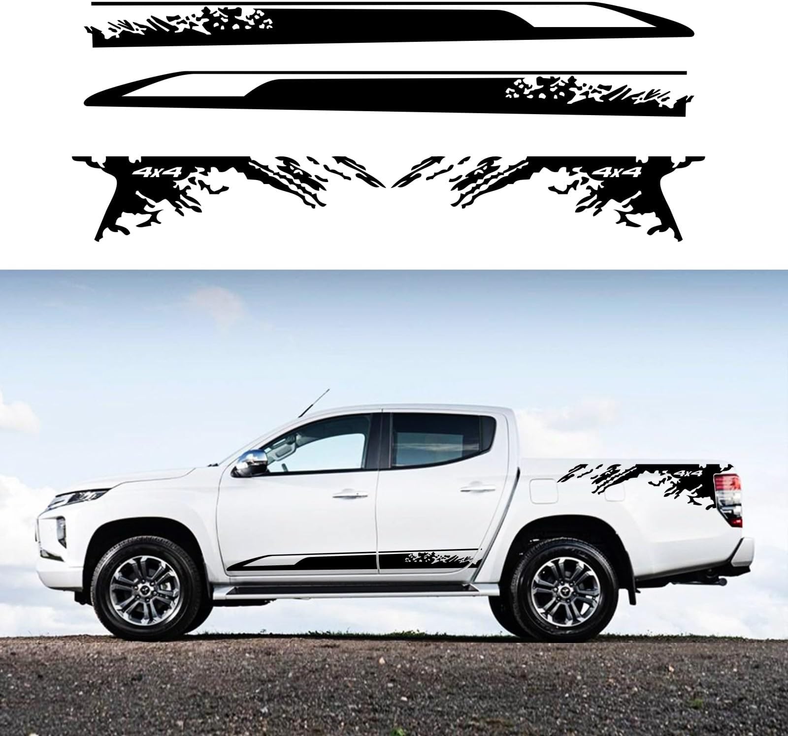 Car Decal Bed Mud Splash Kit Graphic Decal Self-Adhesive Adjustable Gloss Sports Stripe car Sticker Decorative for Pickup Truck Body Sticker taildoor Vinyl Decal Accessories 4PCS(Black)