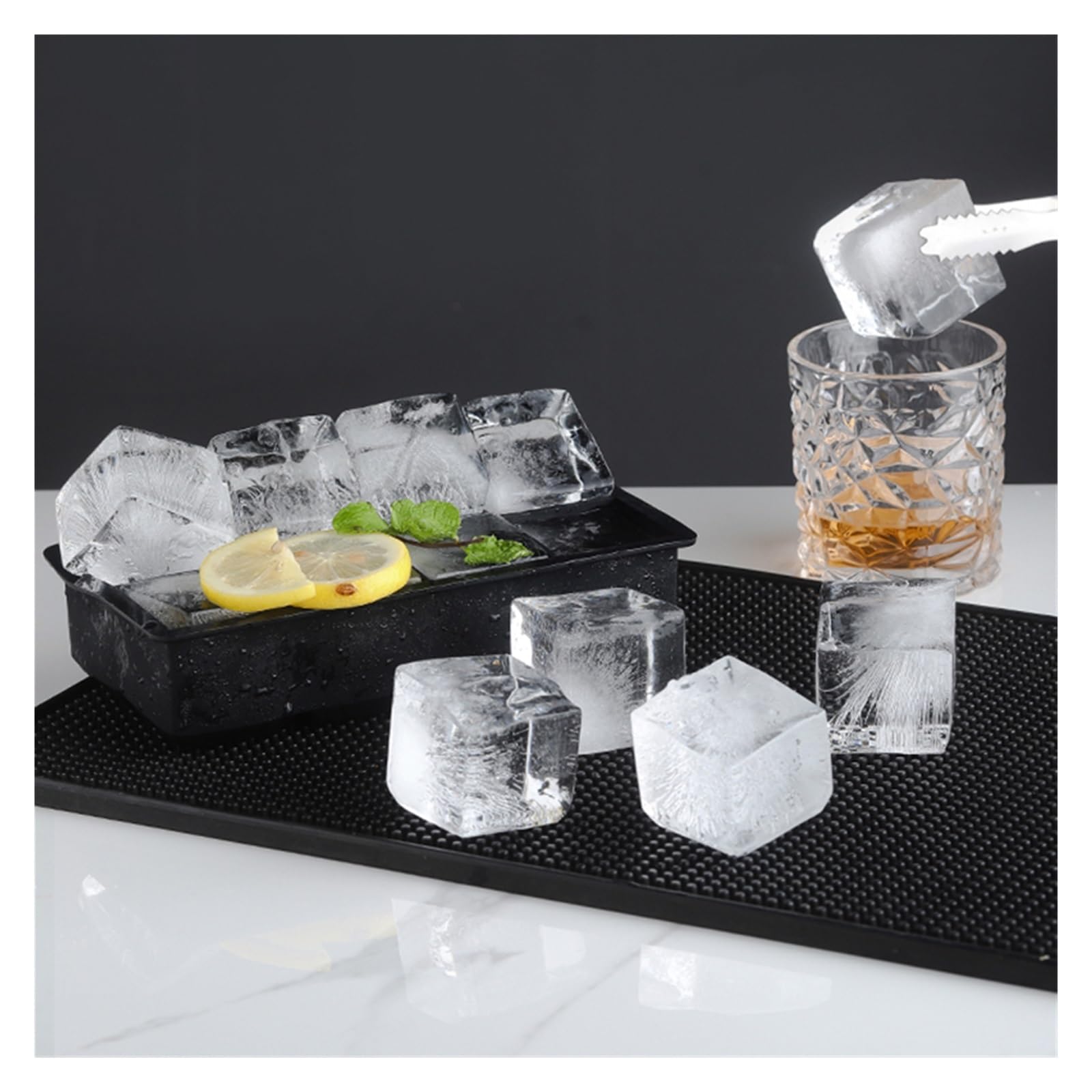 Bandeja de Cubitos de Hielo Grande 4/6/8/15/20 Molde de Rejilla Molde de Bandeja de Hielo Cuadrada Molde de Bandeja de Silicona de Grado Alimenticio Cubitera Grande Bandeja de Fabricación de Hielo DI