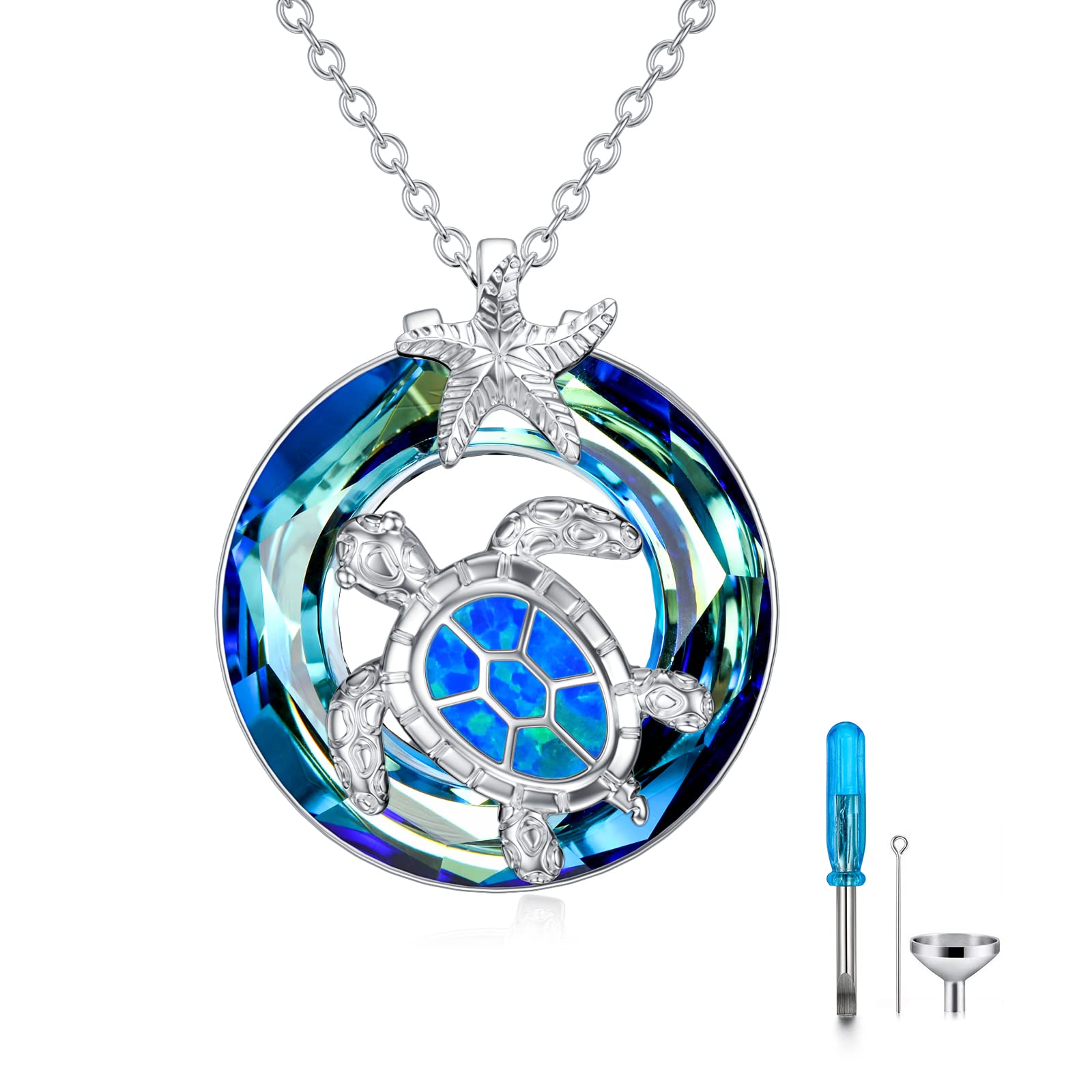 POTOPYY Crystal Sea Turtle Necklace S925 Sterling Silver Turtle Gifts for Women, 18+2 Inch