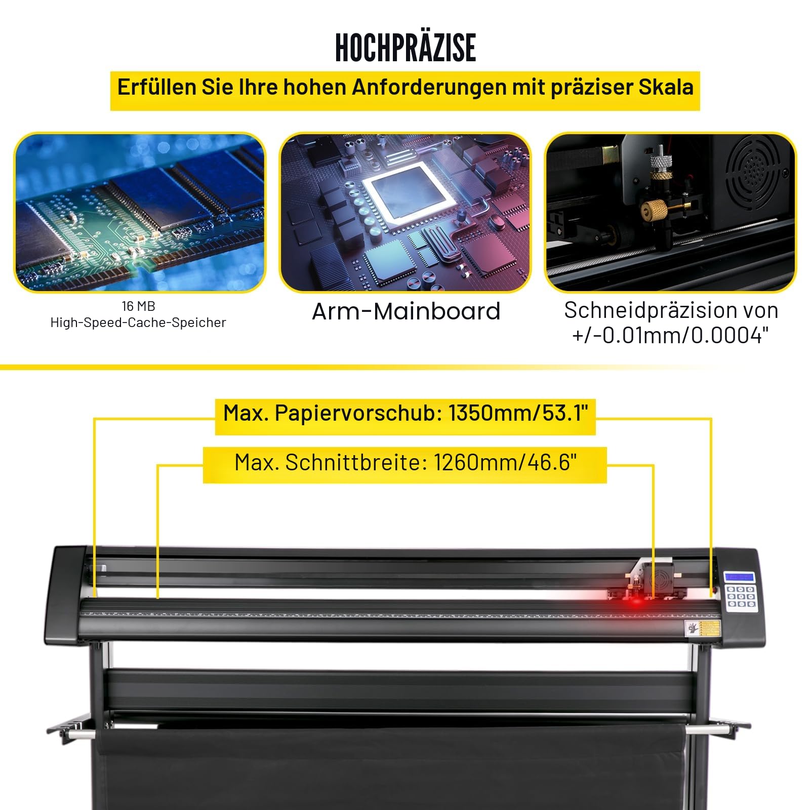 VEVOR Vinyl Schneideplotter Max. Papiereinzug 1350 mm, Folienschneider Max. Schnittbreite 1260 mm, Plotter Schnittgeschwindigkeit 800 mm/s, Halbautomatisch, Signmaster, Windoskompatibel, LCD-Anzeige