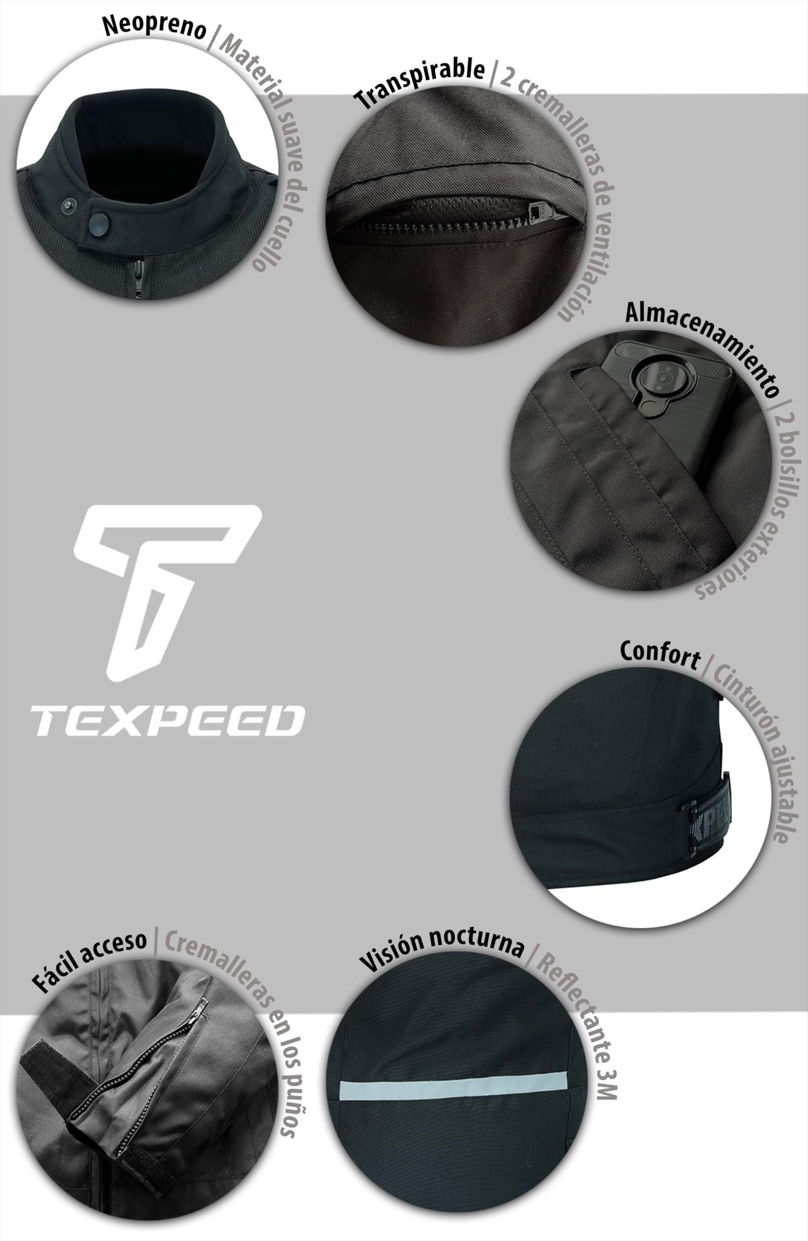 Texpeed Chaqueta de moto para mujer con protectores - Abrigo impermeable para mujer en tejido Cordura con armadura de moto (EN 1621-1)