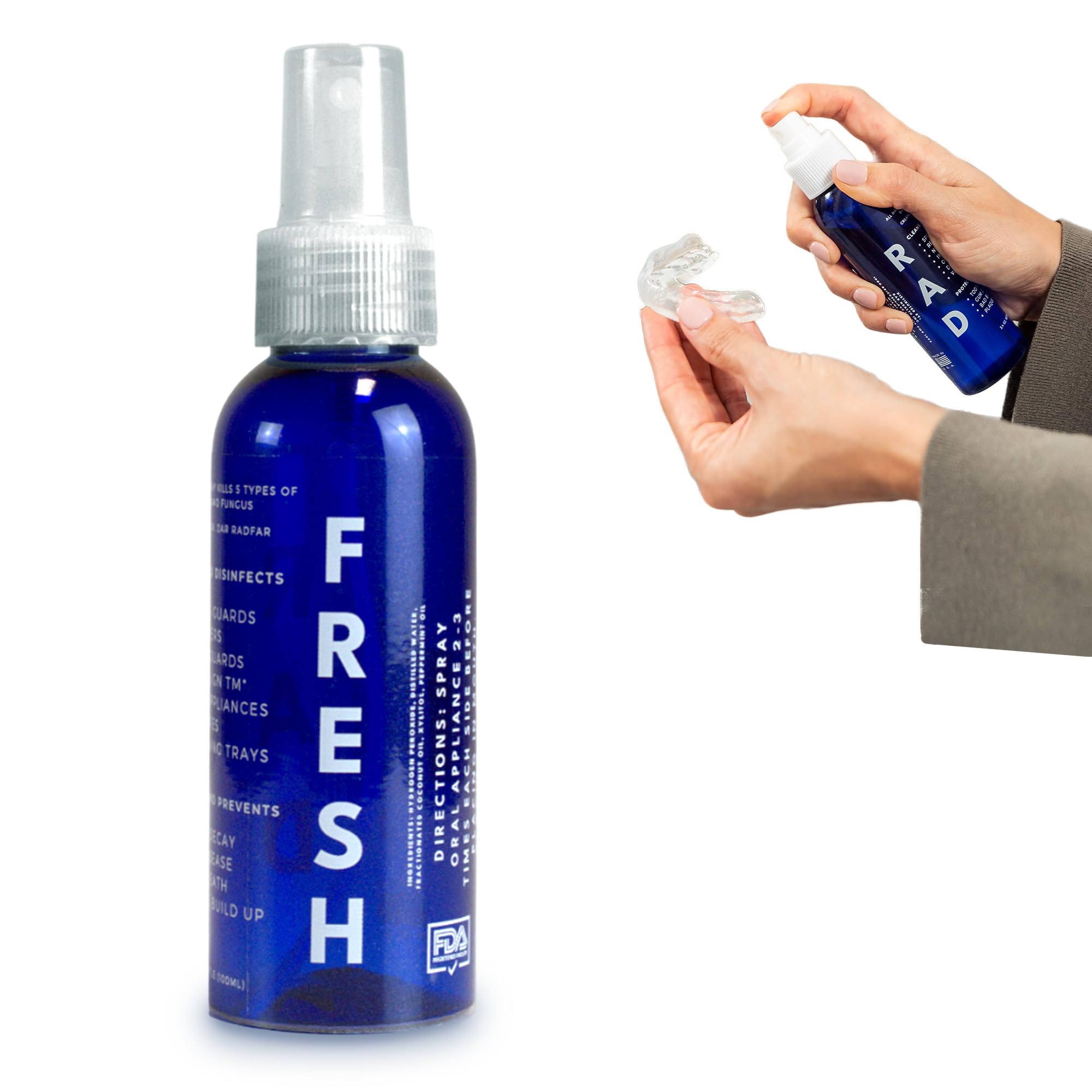 Rad Fresh Natural Cleansing Spray with Food Grade Hydrogen Peroxide - Dentist, Aligner, Night Guard, Sleep Device and Mouthguard Cleaner - Made in the USA -
