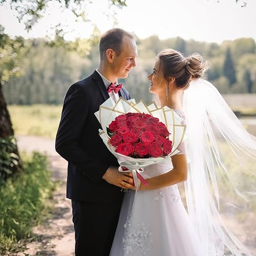 Miniatura 6 de XHKDSYMC 20 hojas de papel de regalo de flores blancas, 22.24 x 22.24 pulgadas, papel de regalo para ramo de flores, borde dorado, impermeable, con