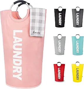 Caroeas 95L Pro Large Laundry Basket (13 Colors), Waterproof Laundry Hamper, Laundry Bag with Padded Handles, Clothes Hamper Stands Up Well, Collapsible Laundry Basket Easy Storage (Pink)