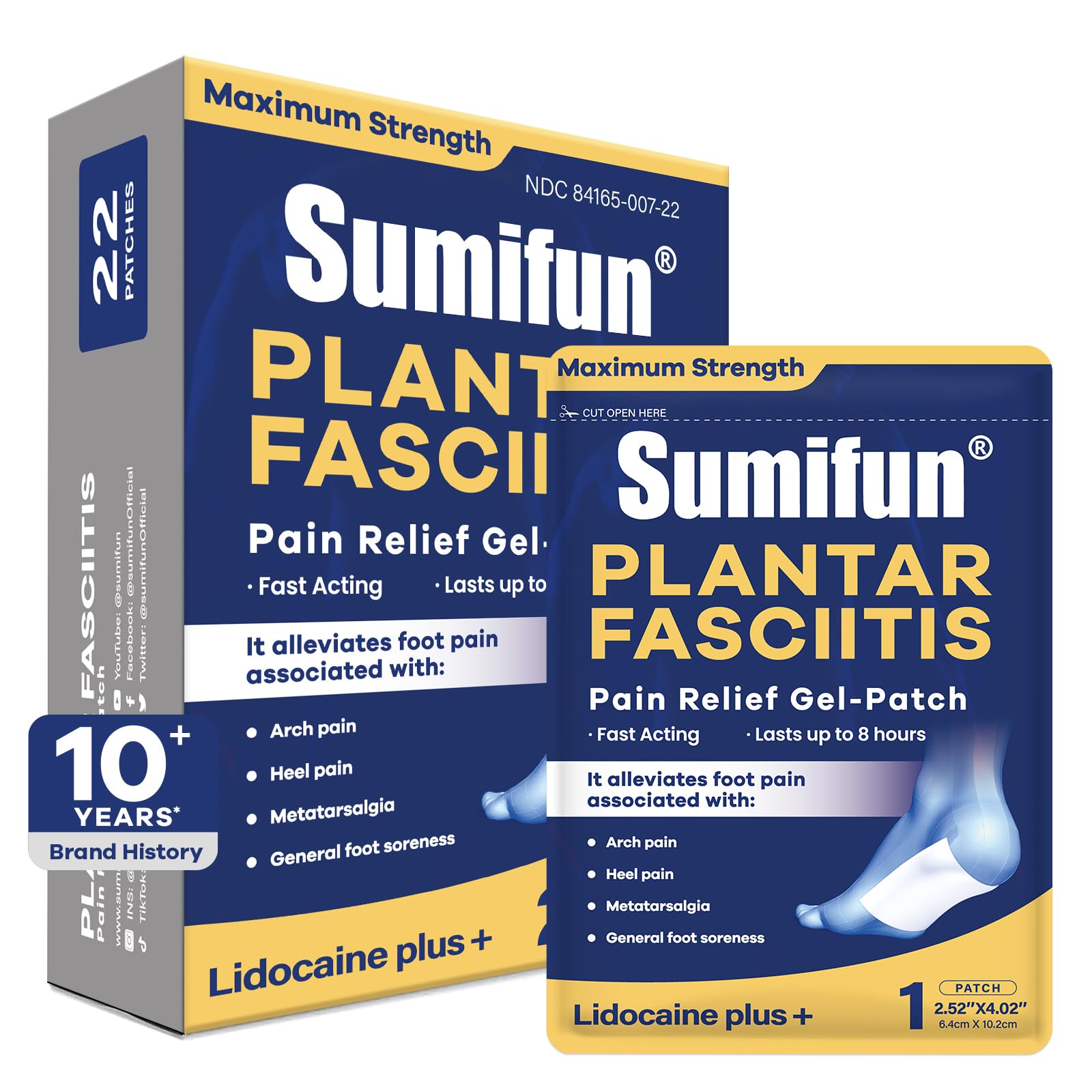 Sumifun 4% Lidocaine Patches for Plantar, Foot Pain, Plus 1% Menthol,22 Ct