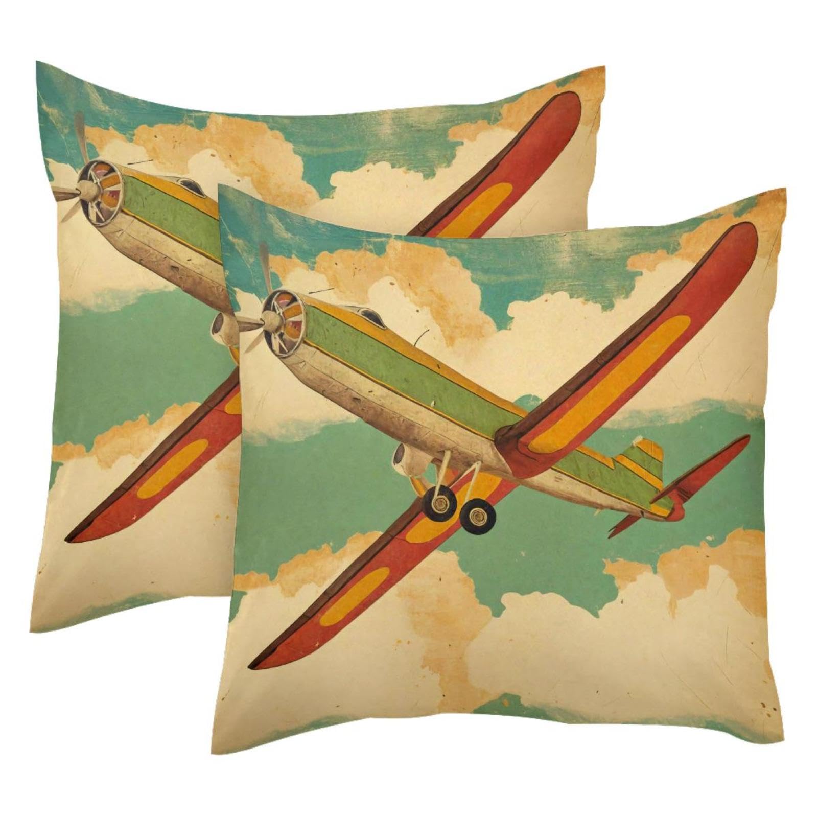 Housses de coussin velours doux avion vintage 50x50cm pour rénover un canapé usé facilement
