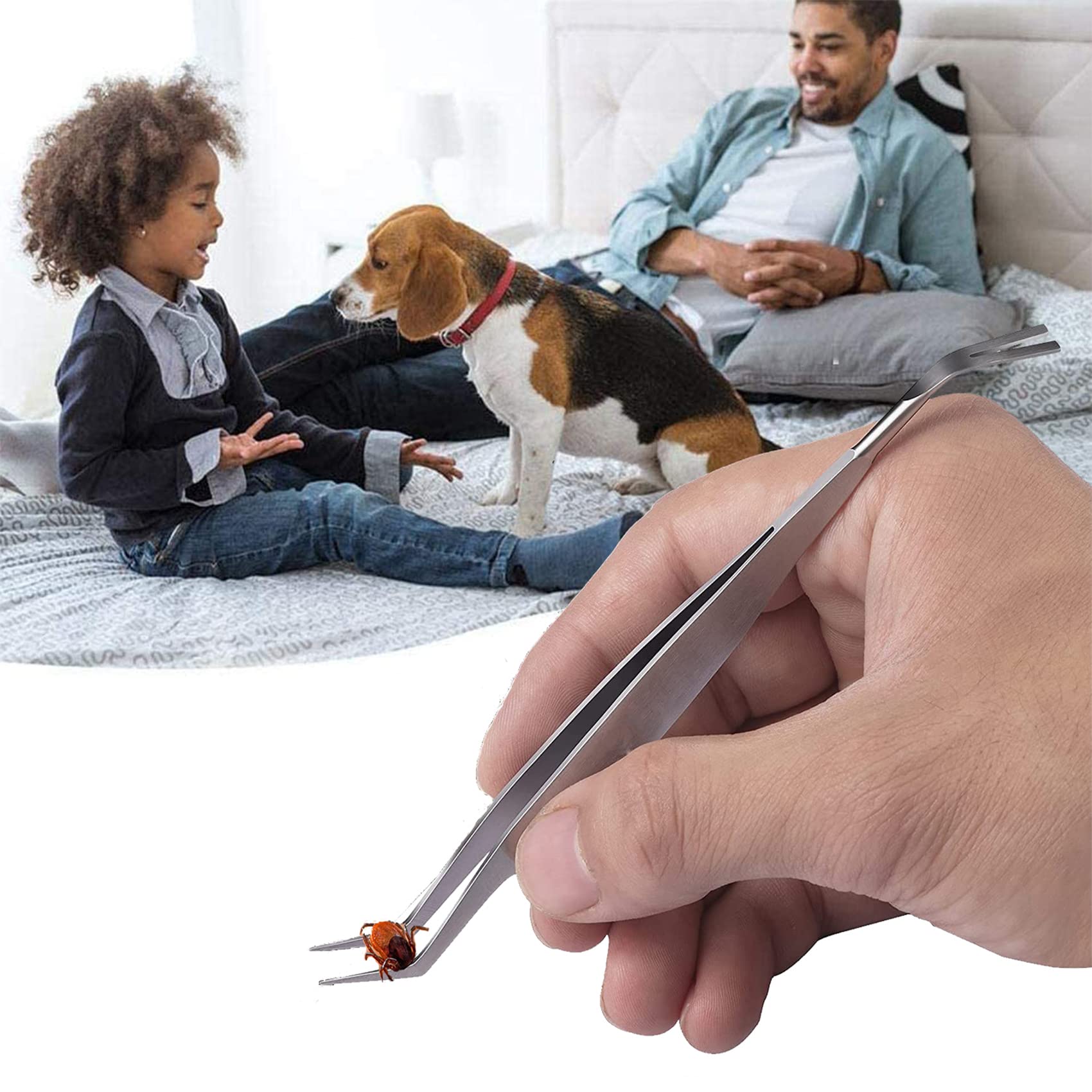 Pince à Tiques, 2 en 1 Pince à Tiques en Acier Inoxydable, Professionnel Crochets à Tiques en Métal avec étui, pour Les Humains, Chiens, Chats, Animaux de Compagnie