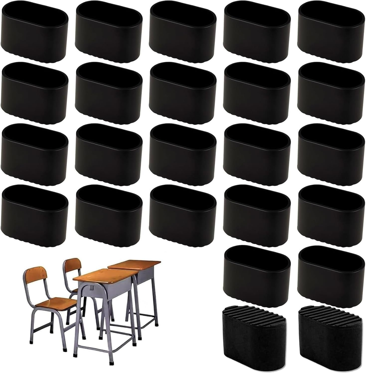 24pack Ovals Rubber Chair Leg Caps Slip Resistant Furniture Floor Guards For Round Furniture Table Chair Office Chair Noises Reduction Pad