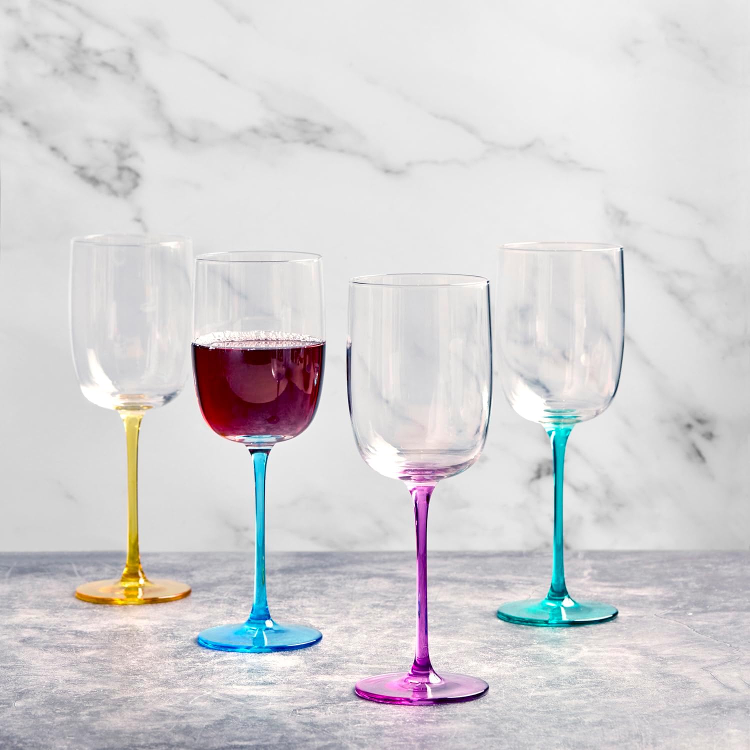 Gala Handmade Wine Glasses Perfect for Red Wine, White Wine, Water, or Beverages - 12 oz - Multi-colored - Set of 4 Elegant Wine Glasses