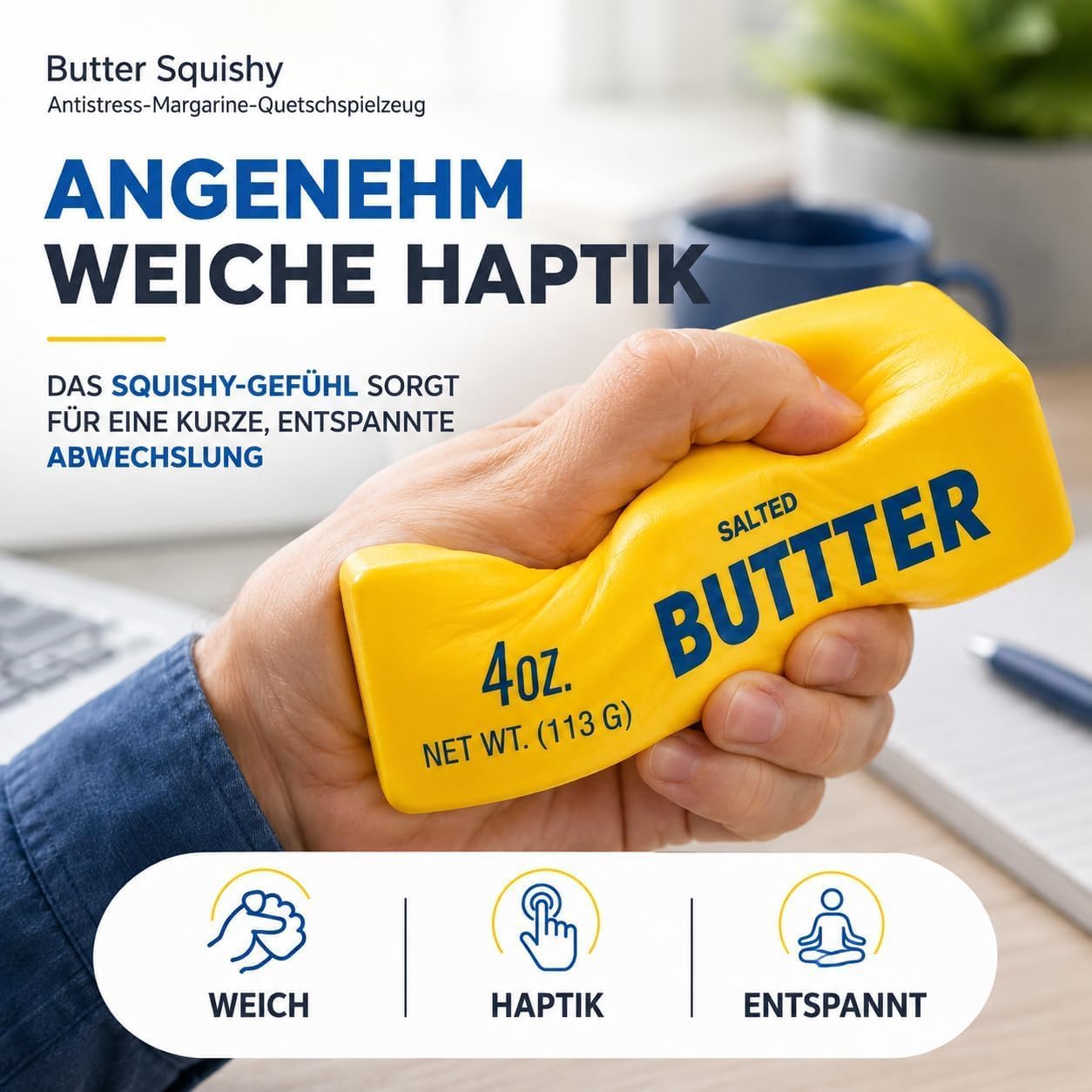 Butter Squishy – antistress margarin klämma för effetlutande distraktion på kontoret, skol - Mise en situation et utilisation
