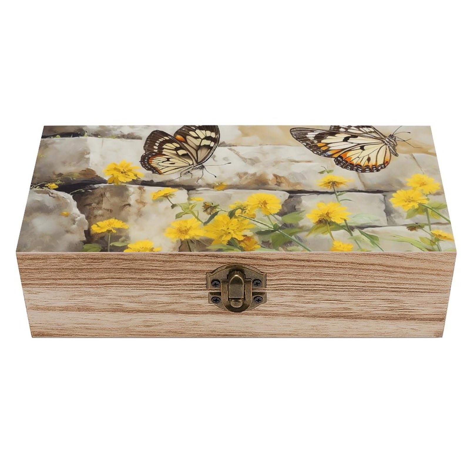 NTVOWPZO Wooden Storage Box Butterfly on The Wall Wood Gift Box with Hinged Lid Vintage Decorative Boxes Jewelry Memory Box for Jewelry Art Hobbies Home Storage Treasure Keepsake Gift